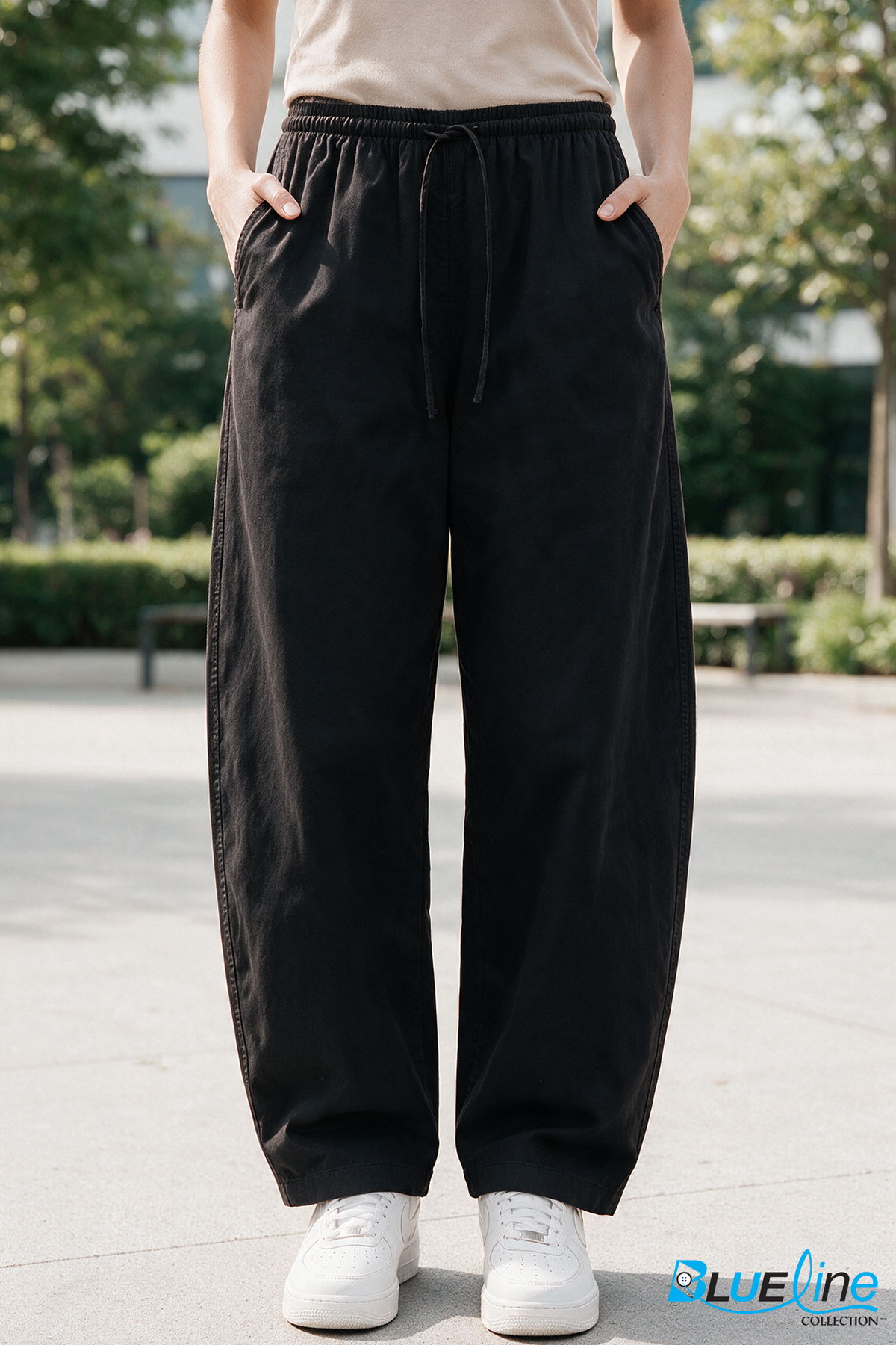Women’s Mid-Rise Cotton Barrel-Leg Pants