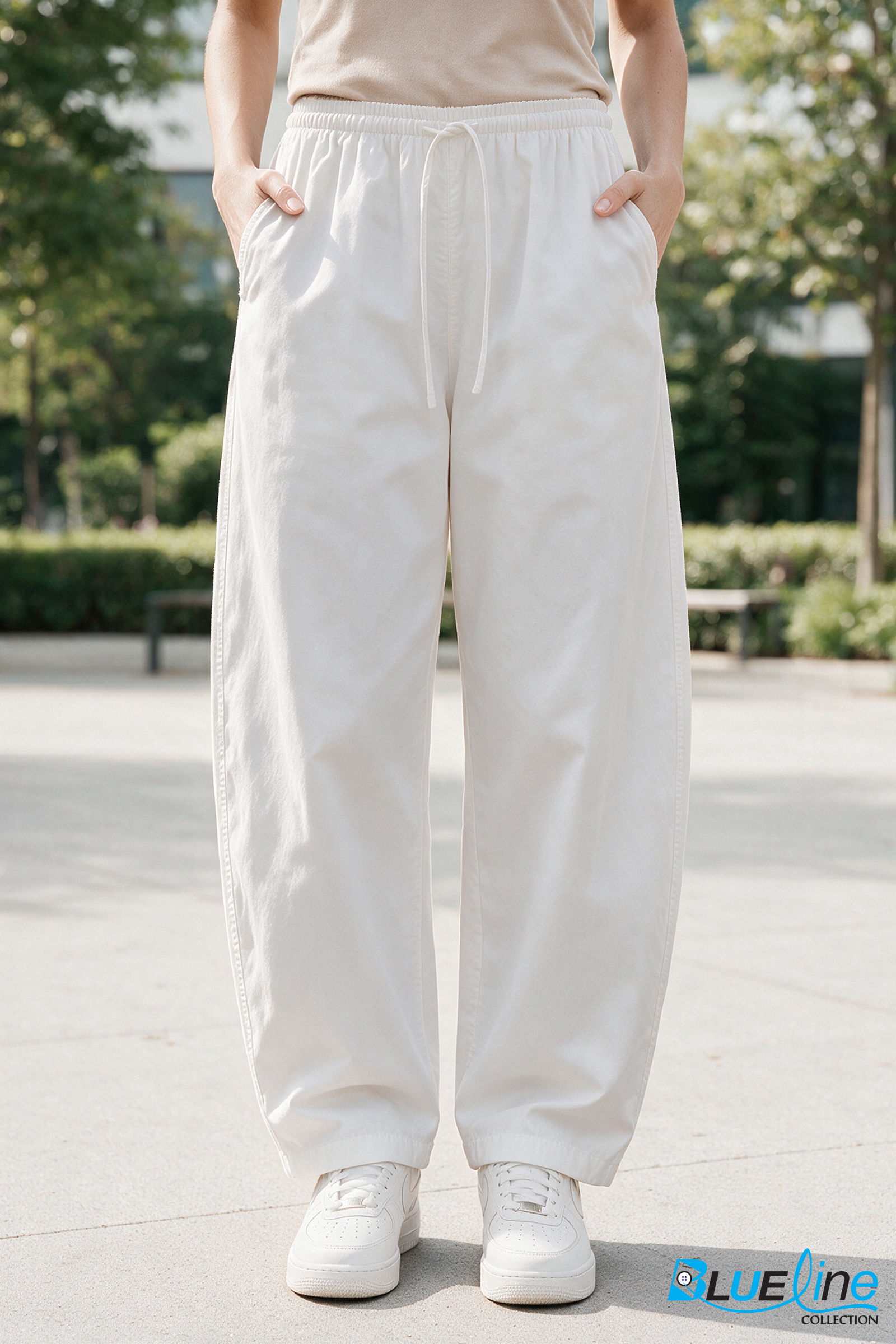 Women’s Mid-Rise Cotton Barrel-Leg Pants