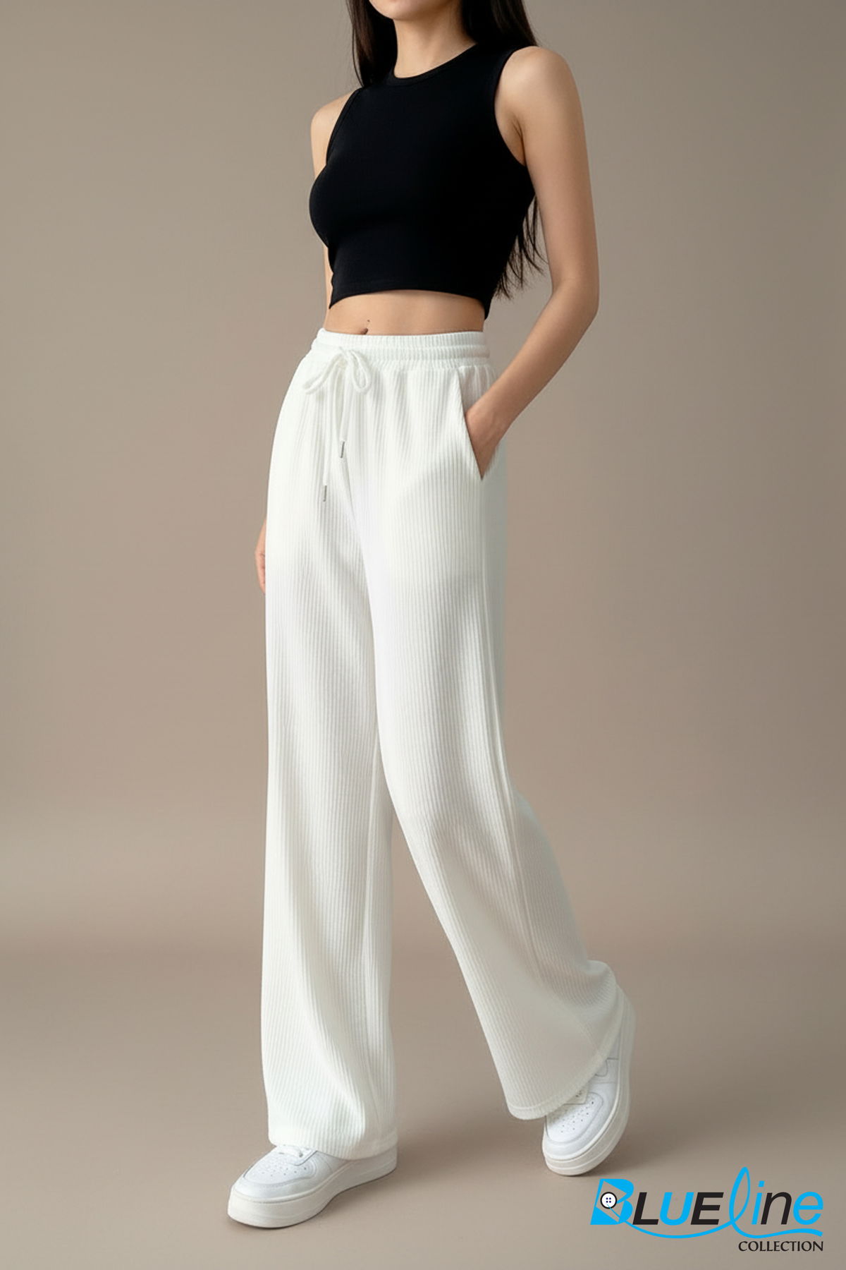 Women Waffle Rib Wide-Leg Pant