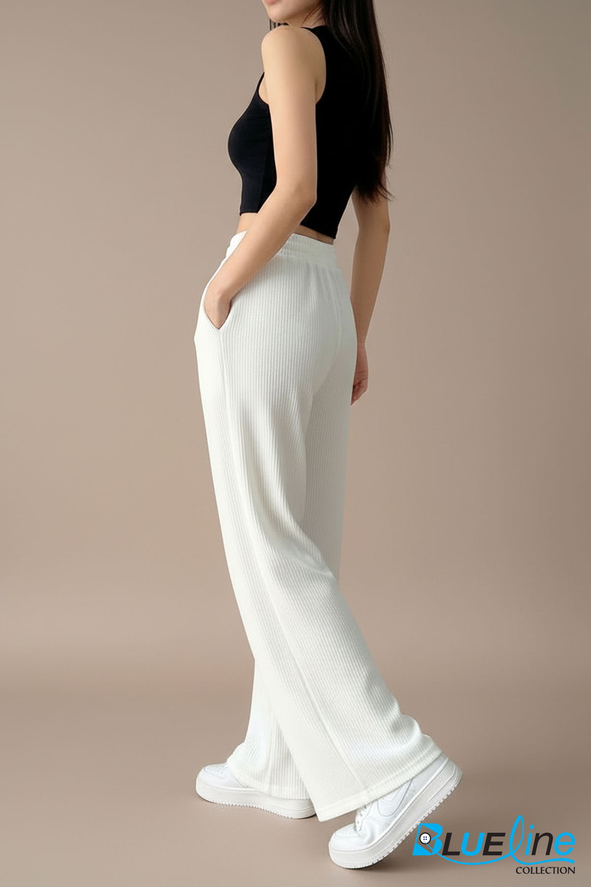 Women Waffle Rib Wide-Leg Pant
