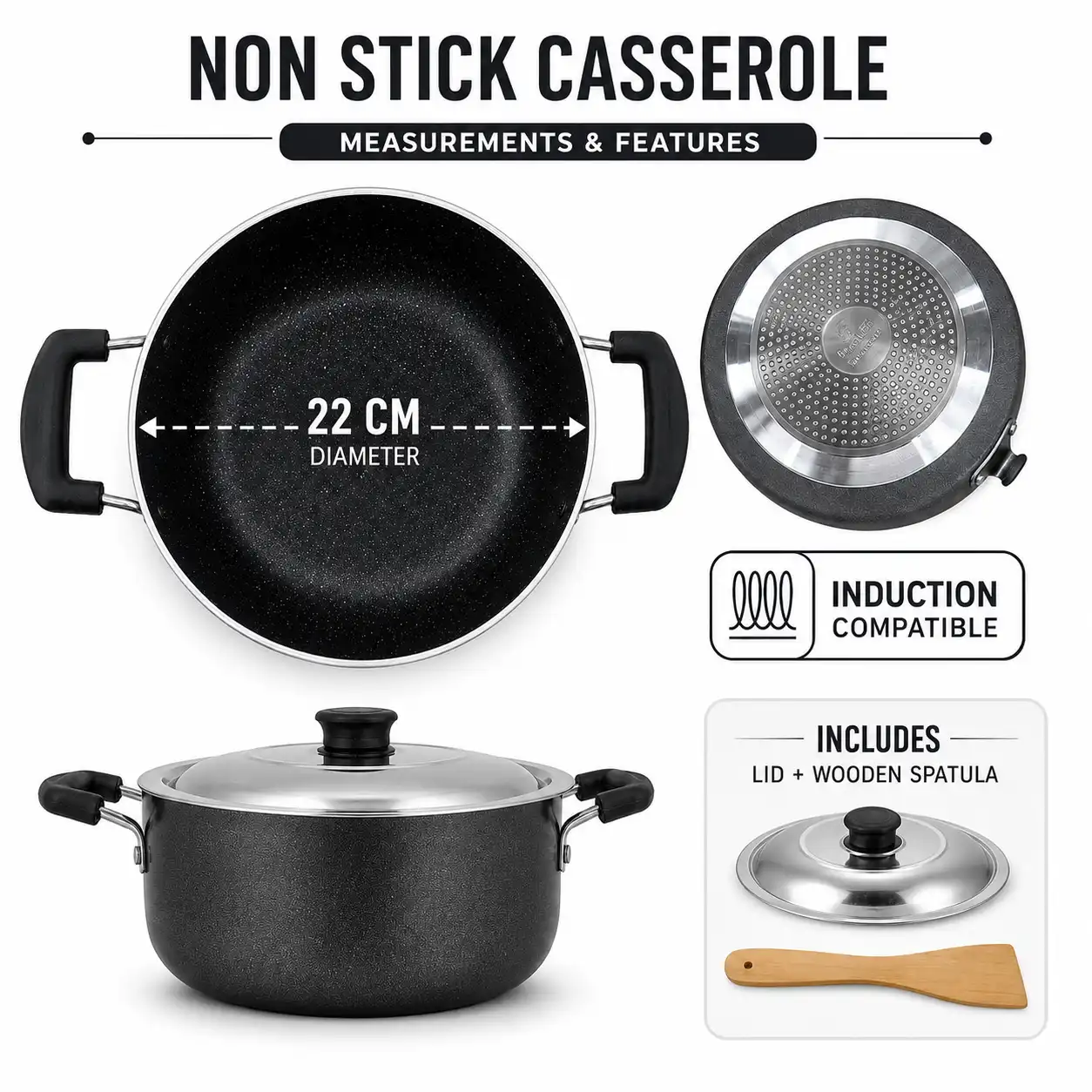 DECORLINE NON STICK CASSEROLE 22CM - TGEXCA22