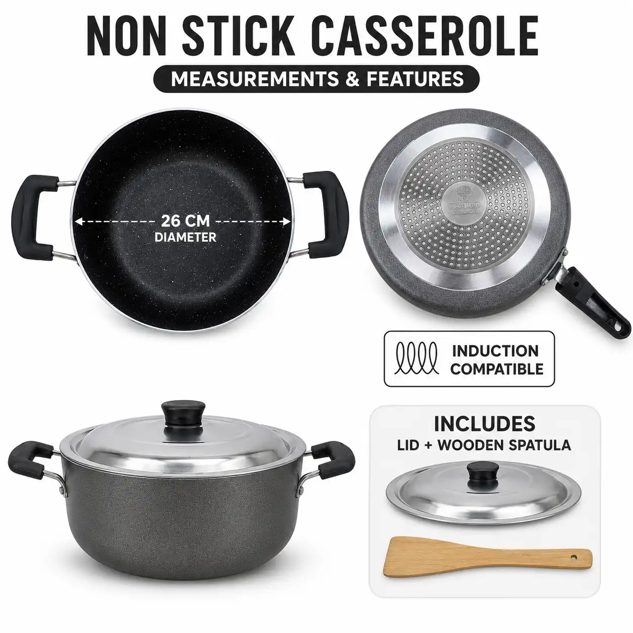 DECORLINE NON STICK CASSEROLE 26CM - TGEXCA26
