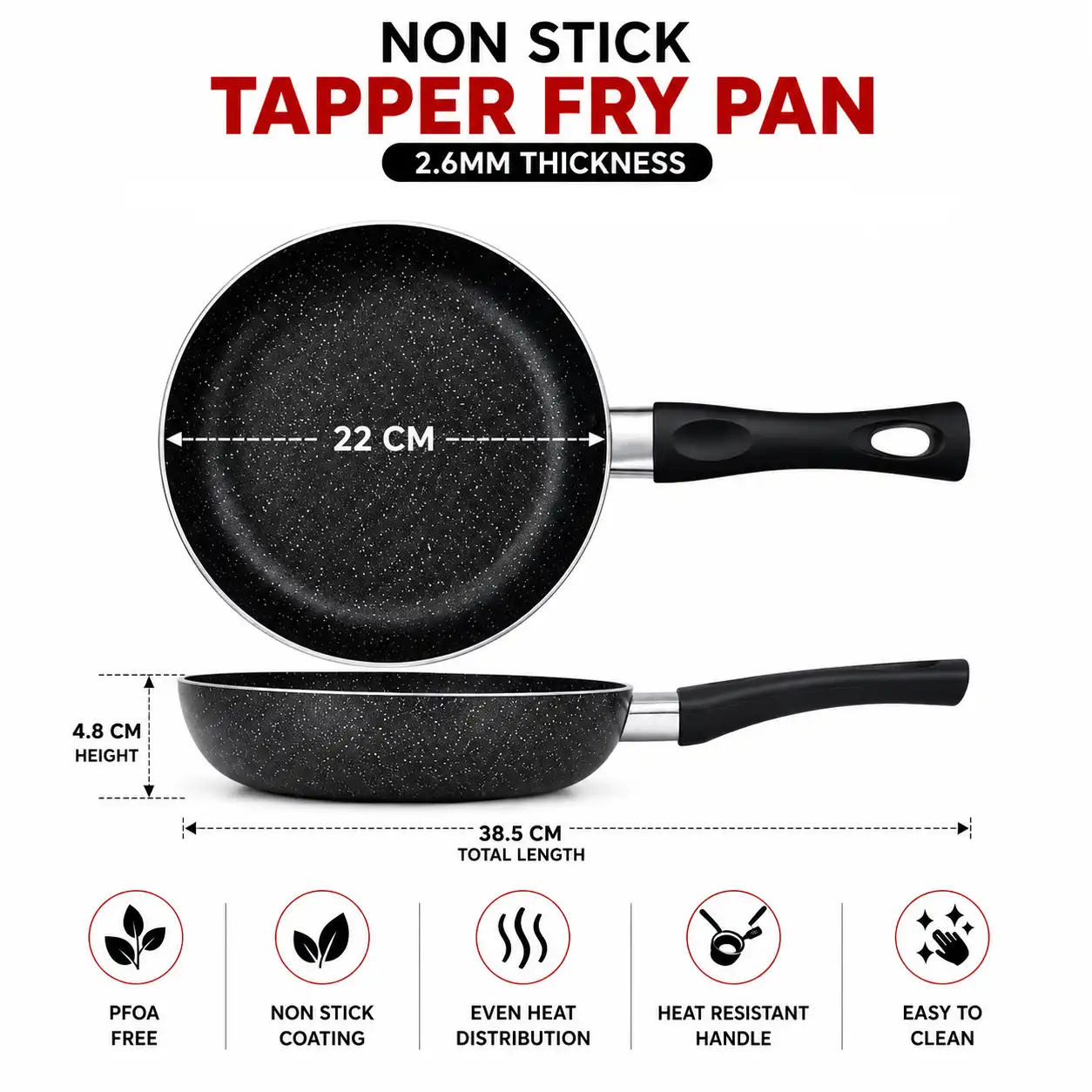 DECORLINE NON STICK TAPPER FRY PAN 22CM - TGEXTF220 - 4