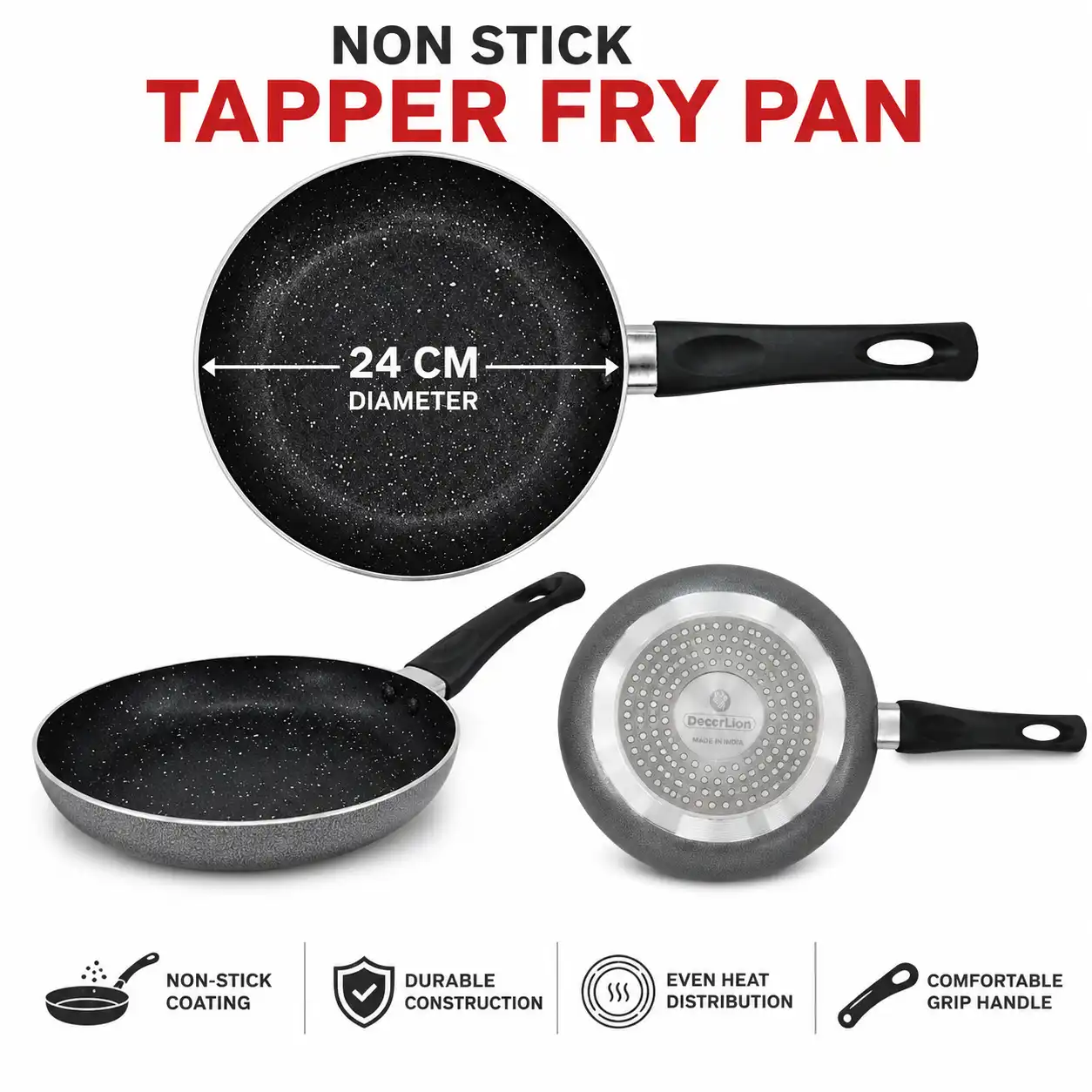DECORLINE NON STICK TAPPER FRY PAN 24CM - TGEXTF240 - 4