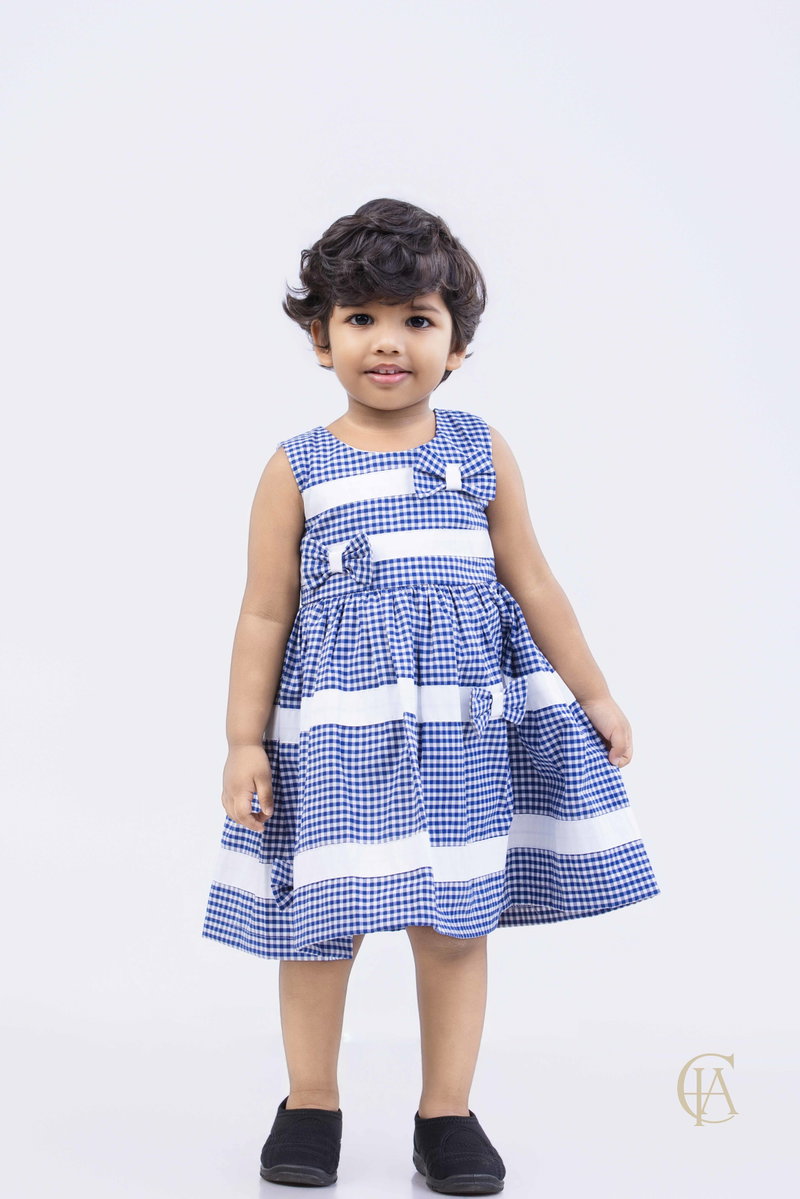Girl's Girl's check dress with white contrast band detail
