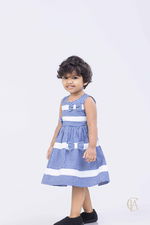 Girl's Girl's check dress with white contrast band detail - 2