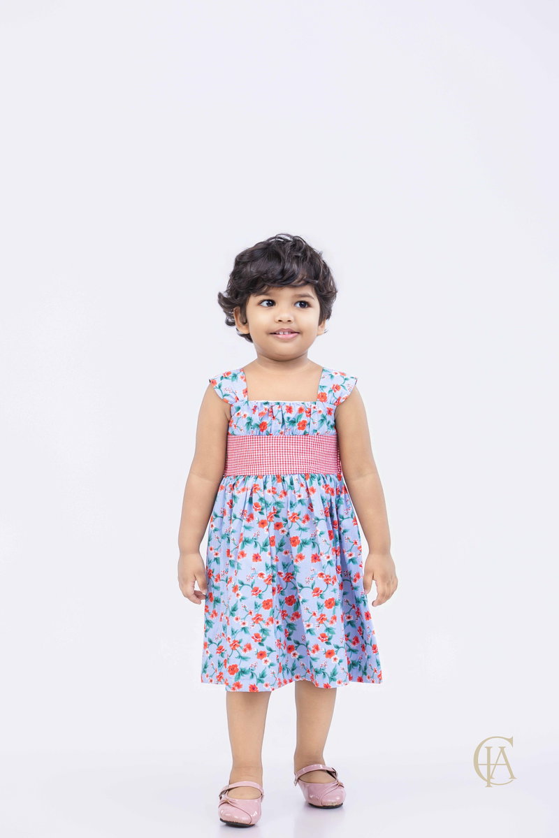 Girl's printed floral dress with lining 