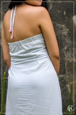 Empire line linen dress with front contrast detail  - 3