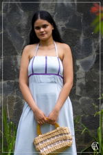 Empire line linen dress with front contrast detail  - 1