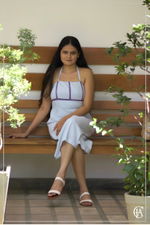 Empire line linen dress with front contrast detail  - 4