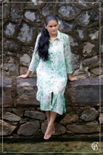 Green dotted a line low waist shirt dress  - 1
