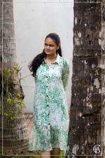 Green dotted a line low waist shirt dress  - 2