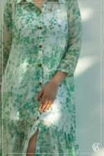 Green dotted a line low waist shirt dress  - 4