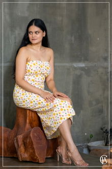PTD Golden Yellow Bandeau Dress with Front Skirt Detail preview