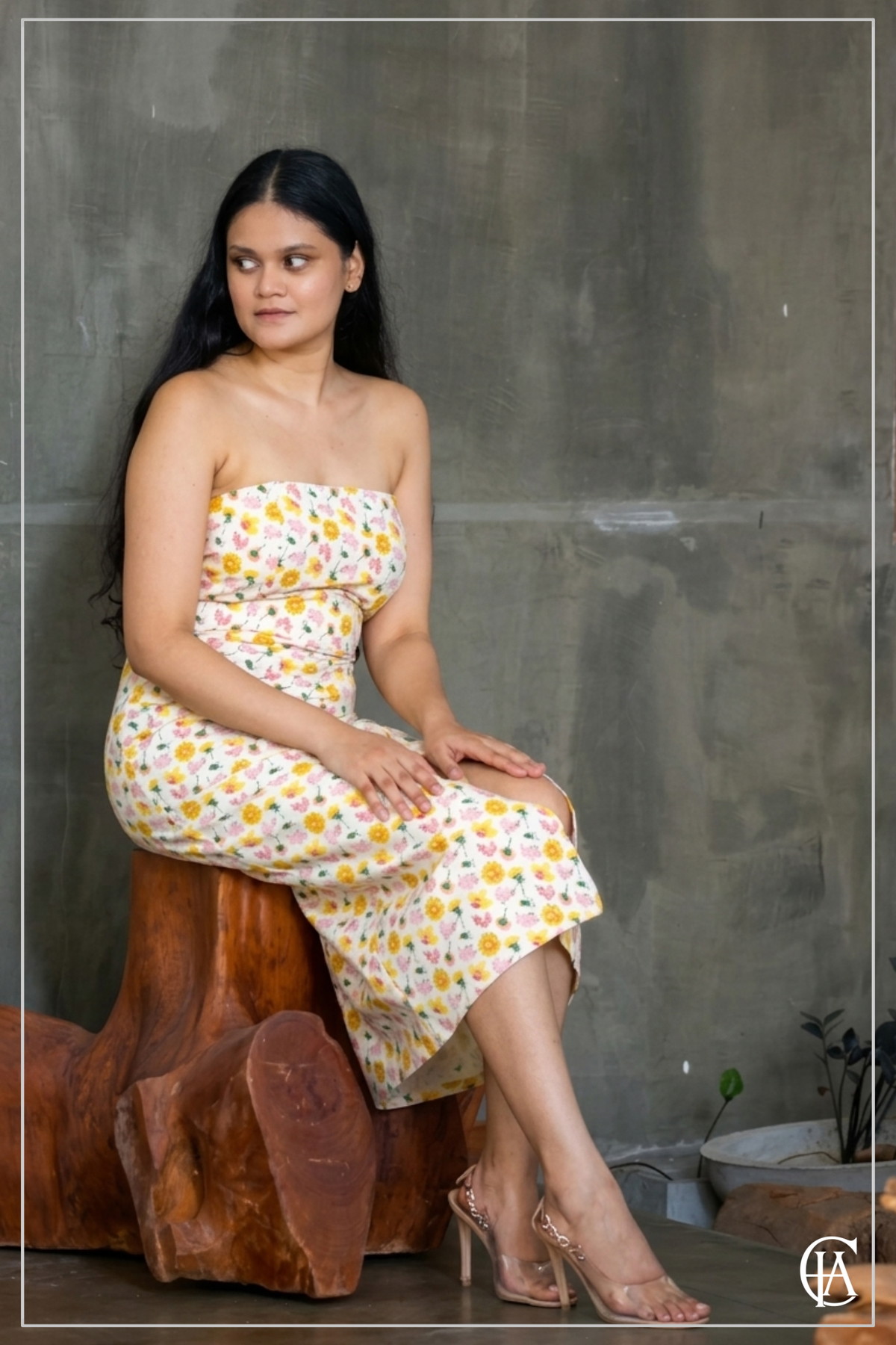 PTD Golden Yellow Bandeau Dress with Front Skirt Detail