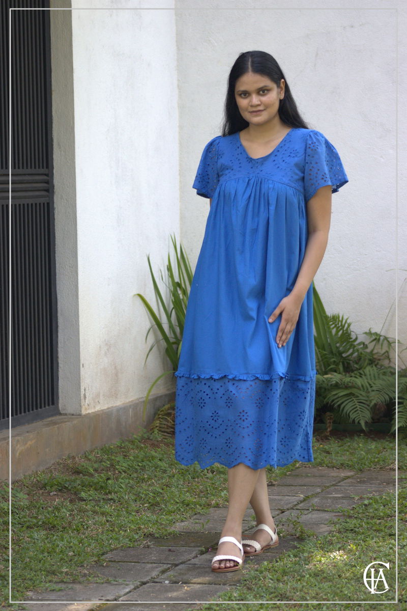 Sapphire Blue cut loan dress with sleeve 