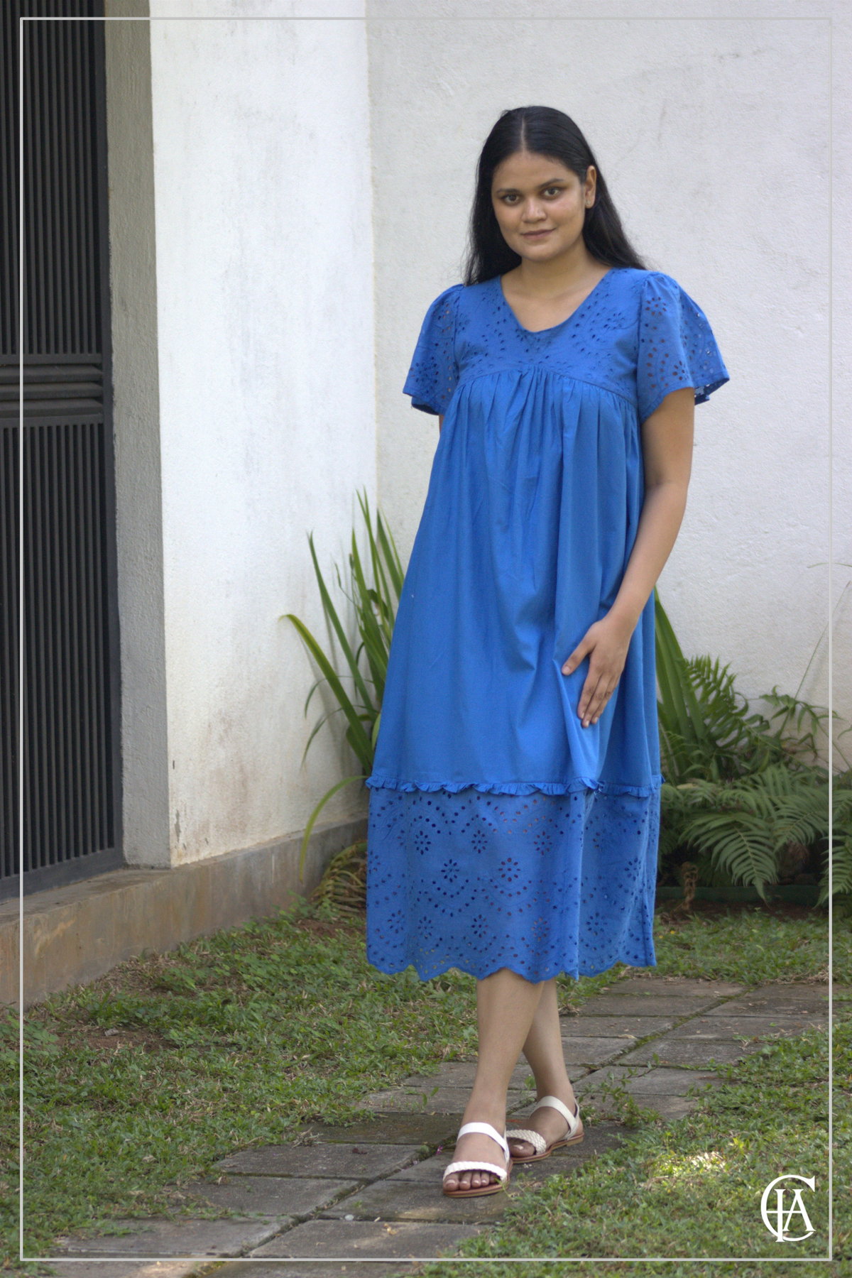 Sapphire Blue cut loan dress with sleeve