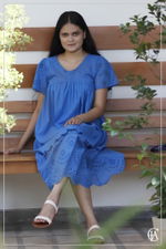 Sapphire Blue cut loan dress with sleeve - 4