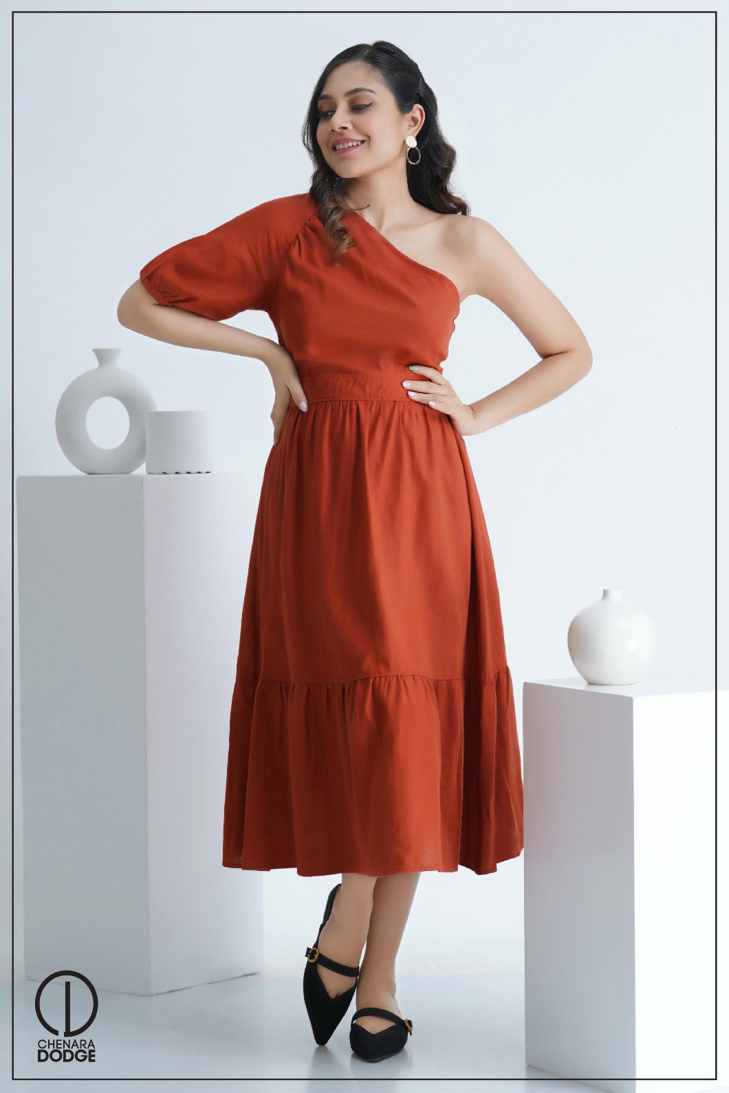 LILA ONE-SHOULDER MIDI DRESS-UK8
