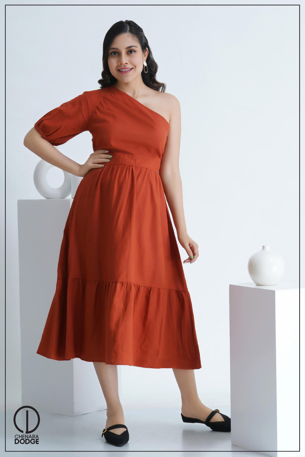 LILA ONE-SHOULDER MIDI DRESS-UK8