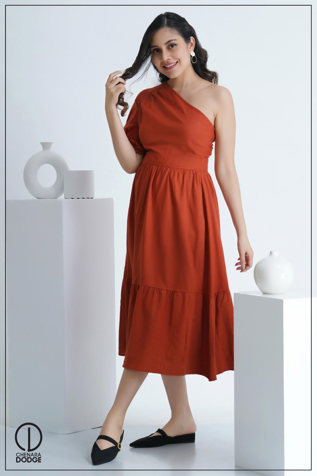 LILA ONE-SHOULDER MIDI DRESS-UK8