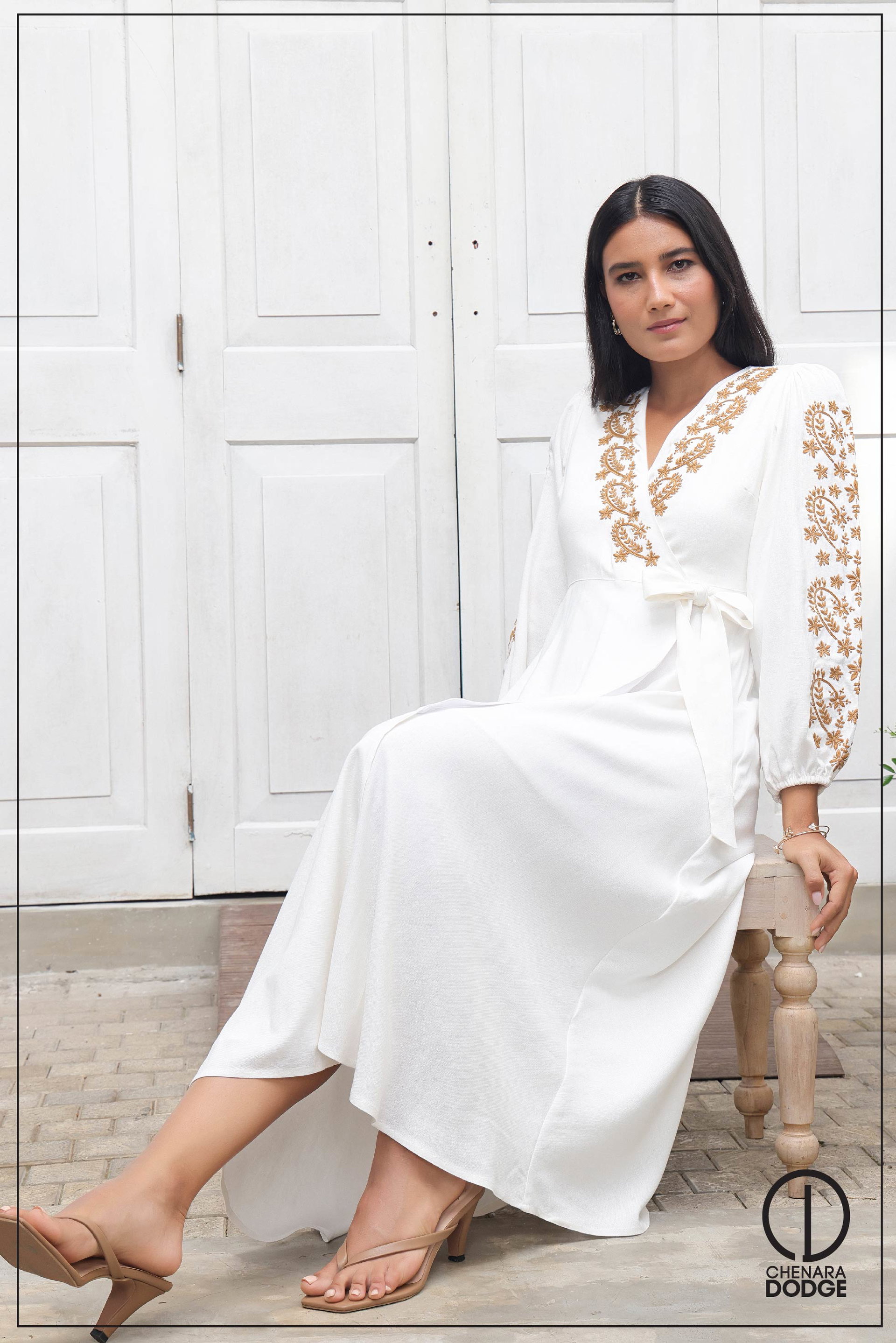 CALISTA EMBROIDERED MIDI DRESS