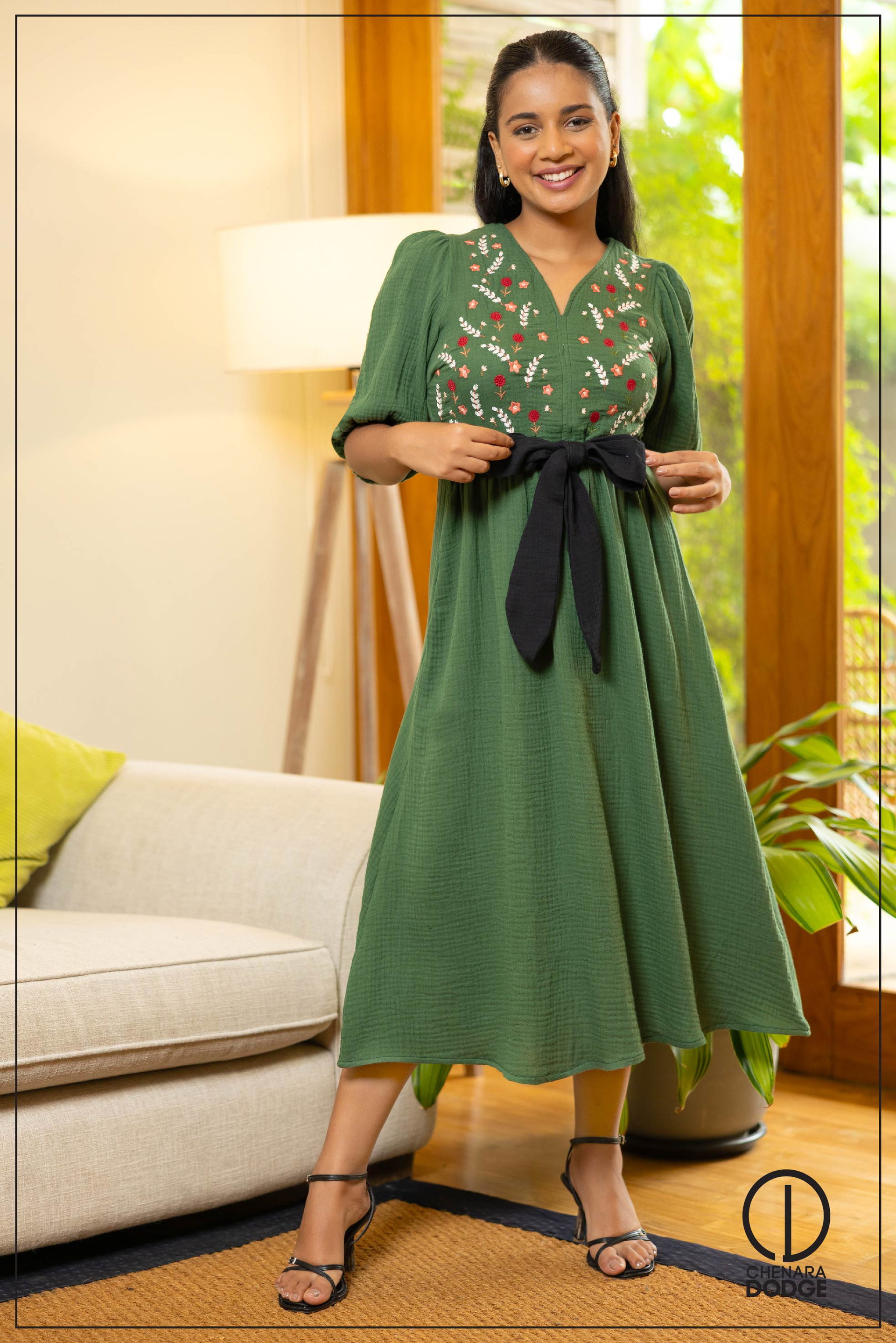 CARA EMBROIDERED MIDI DRESS