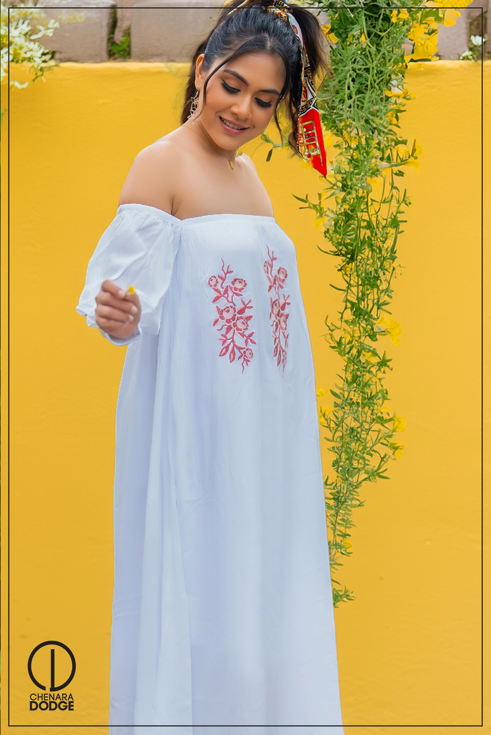 CHLOE EMBROIDERED MIDI DRESS