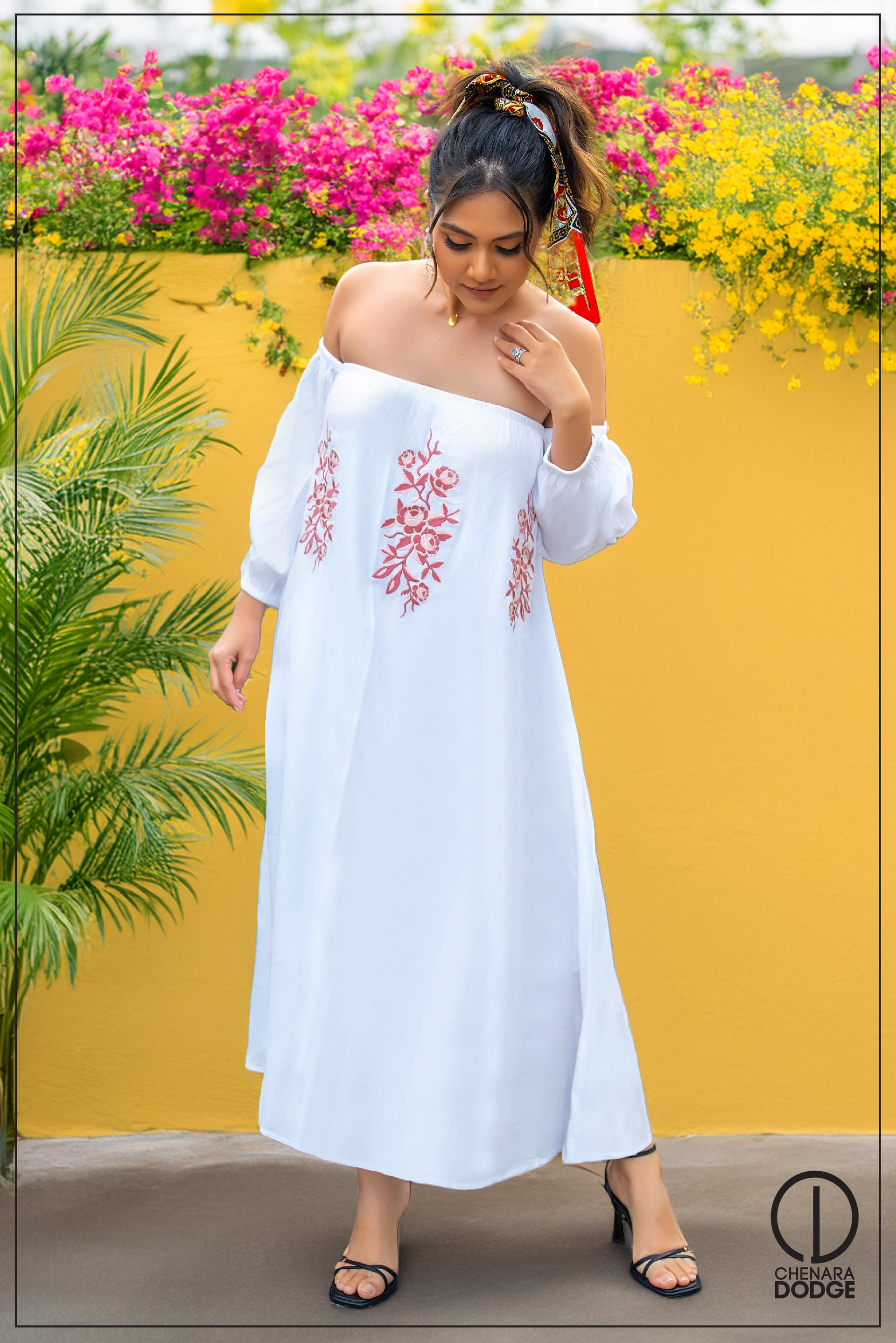 CHLOE EMBROIDERED MIDI DRESS