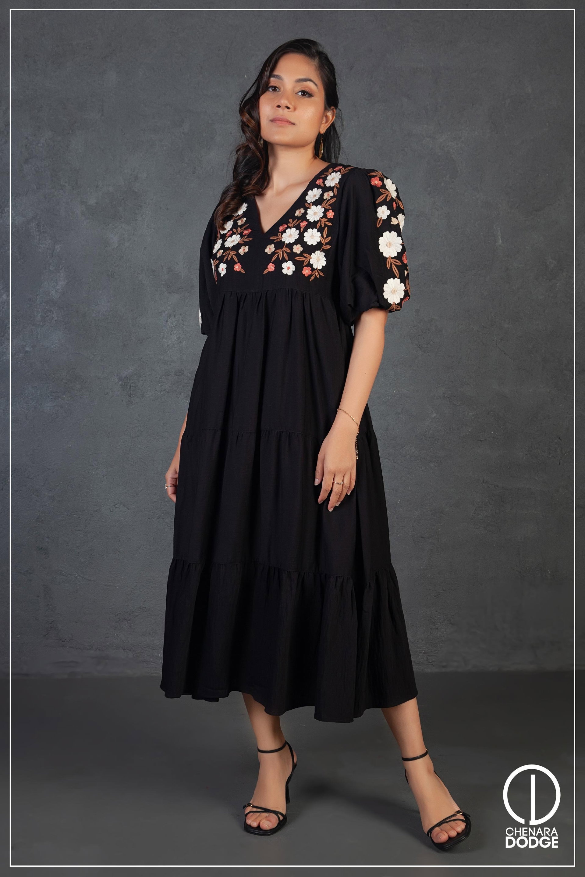 ELIZA EMBROIDERED MIDI DRESS