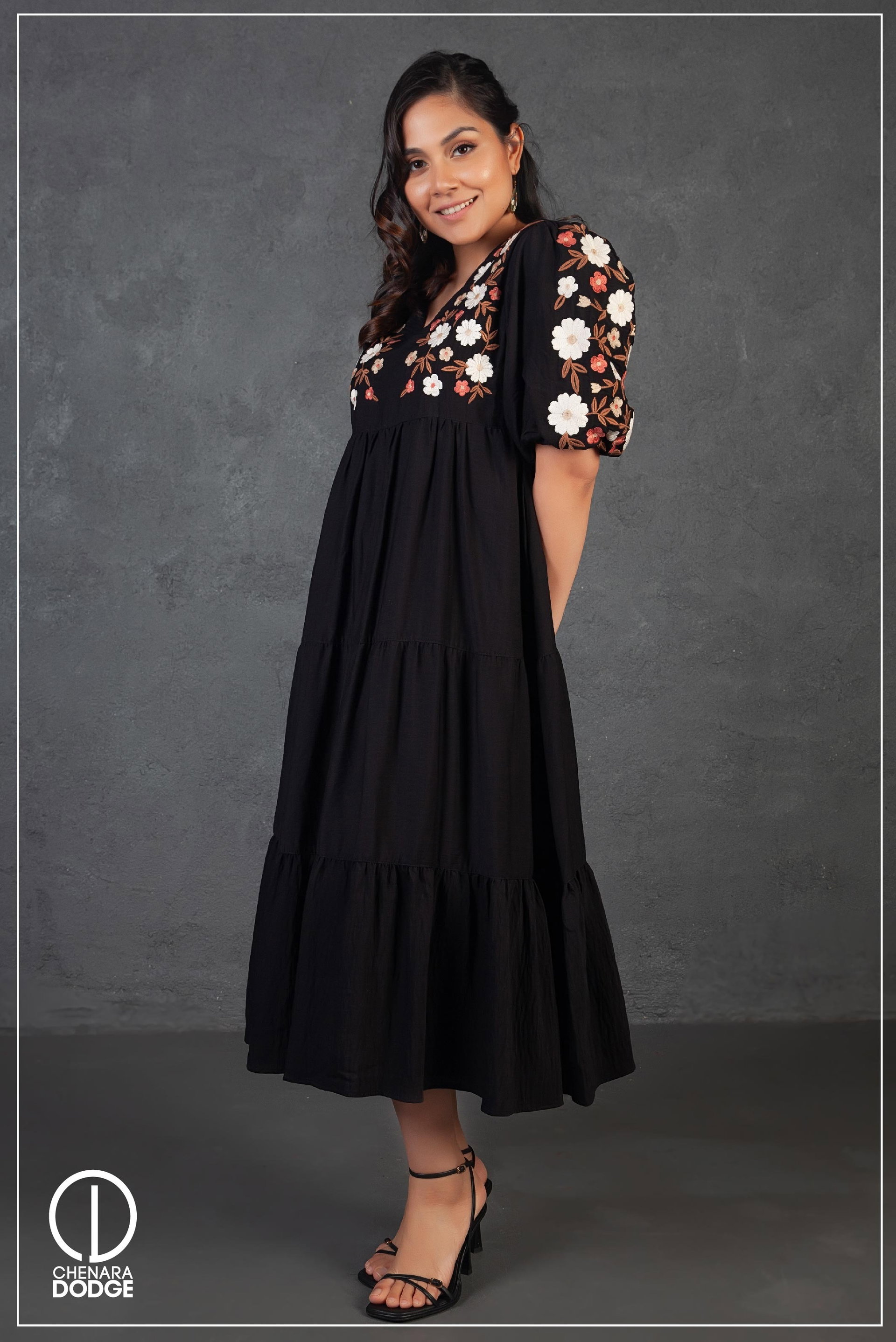 ELIZA EMBROIDERED MIDI DRESS