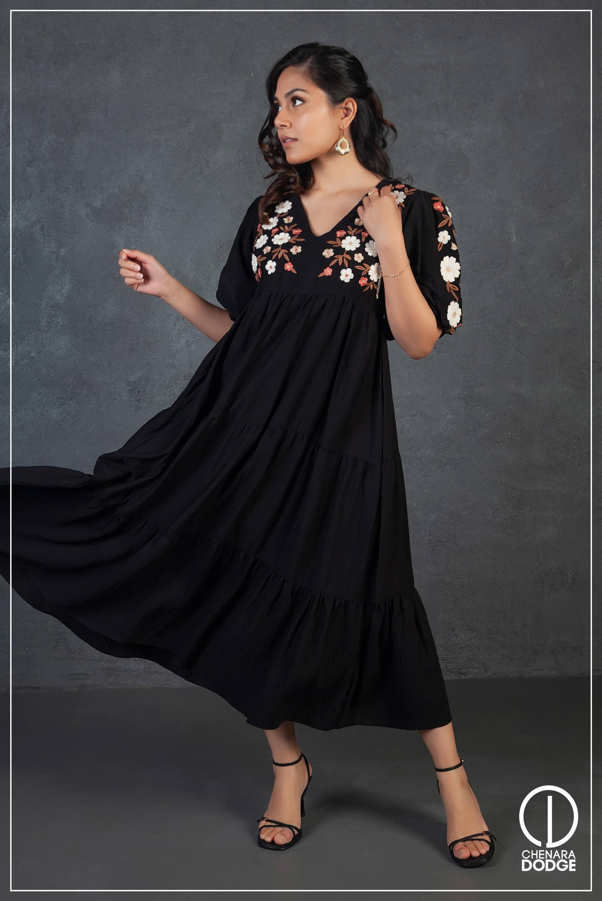 ELIZA EMBROIDERED MIDI DRESS