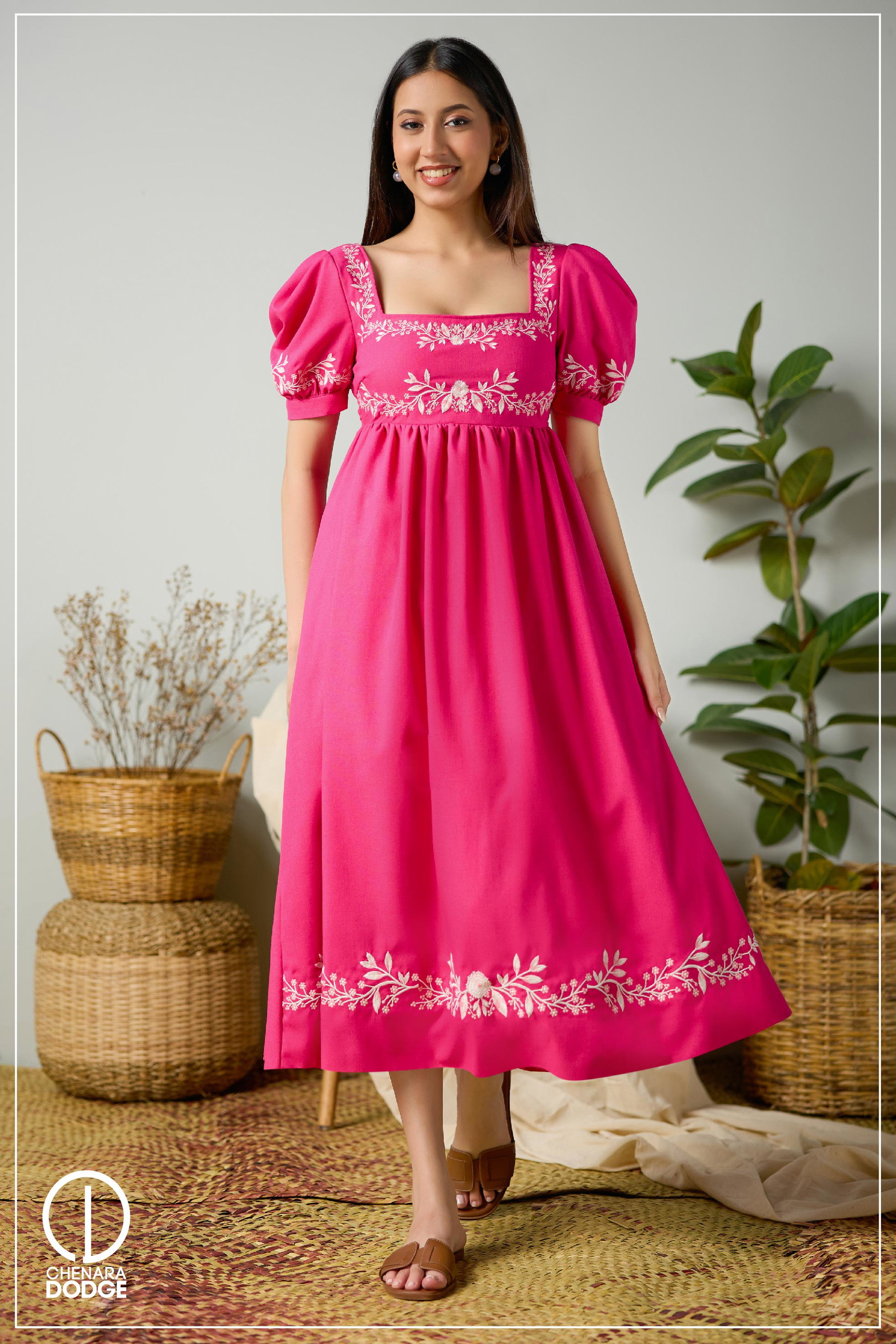 ELORA EMBROIDERED MIDI DRESS