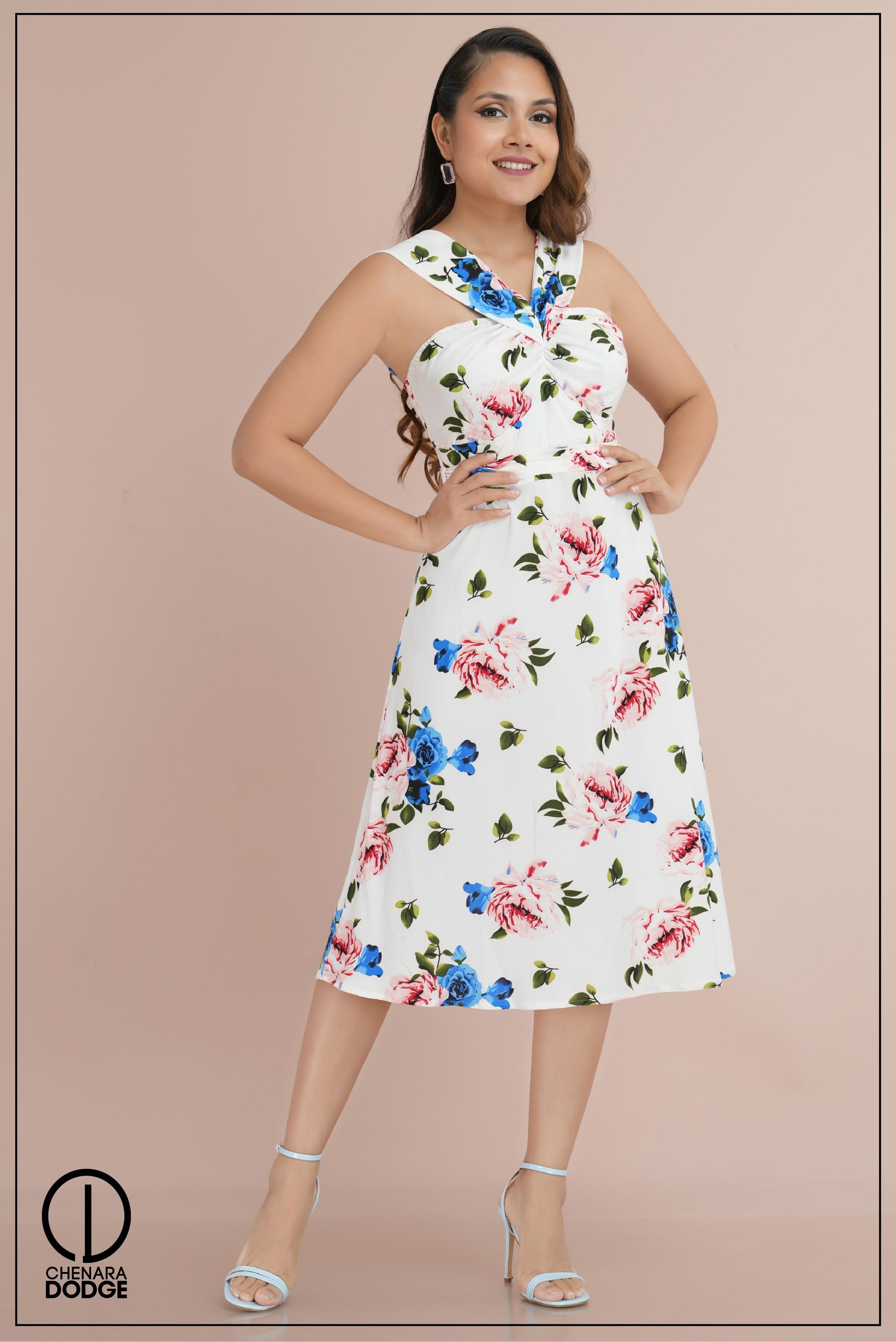 EMERY RUCHED CROSS-NECK MIDI DRESS-UK8