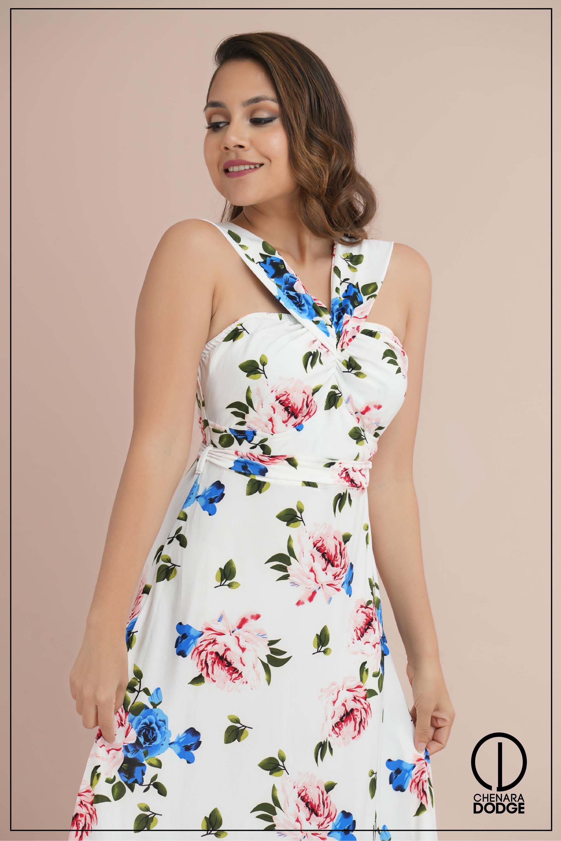 EMERY RUCHED CROSS-NECK MIDI DRESS-UK8
