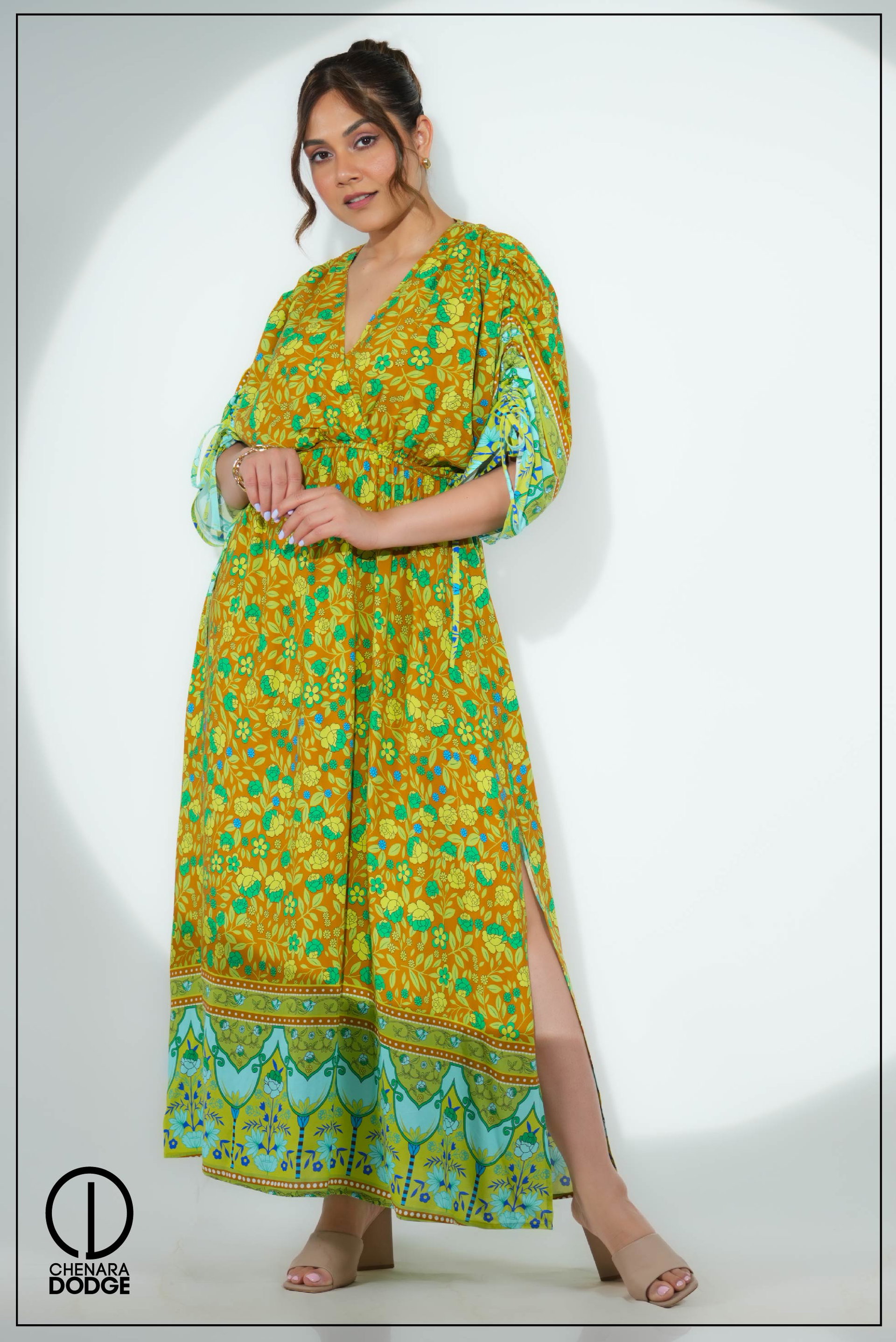 EMILY RUCHED SLEEVE MAXI DRESS
