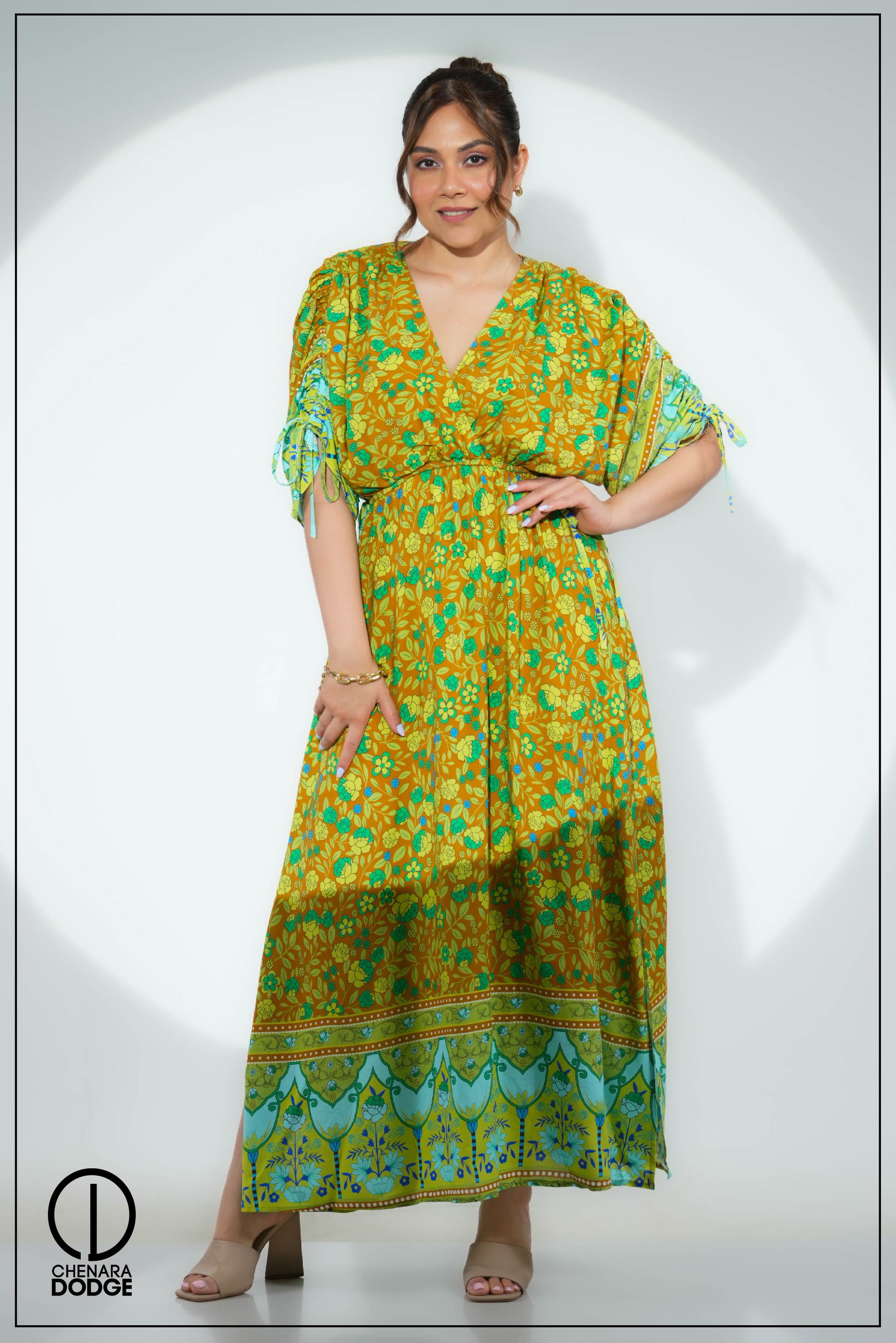 EMILY RUCHED SLEEVE MAXI DRESS