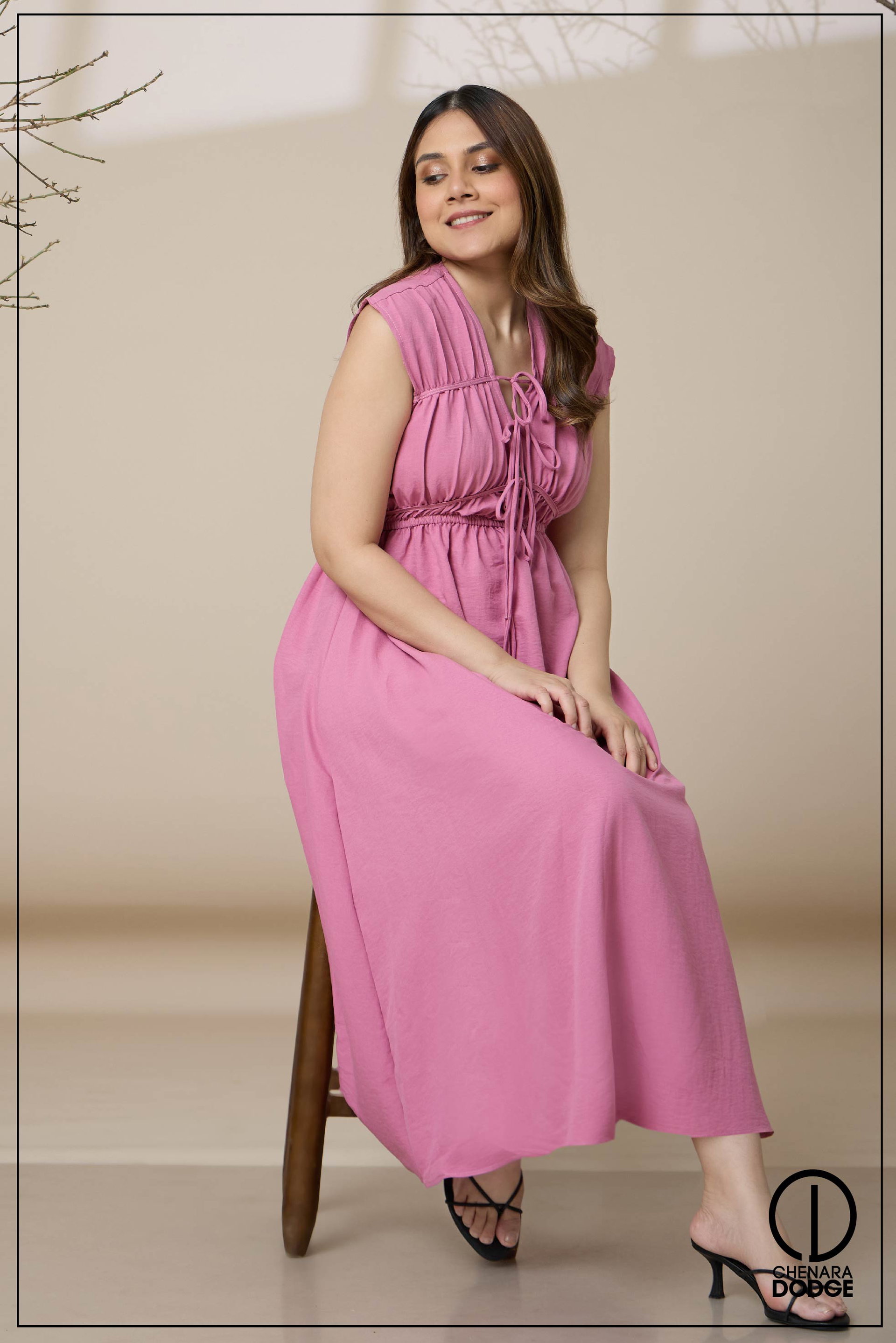 EZRA FRONT TIE UP MIDI DRESS