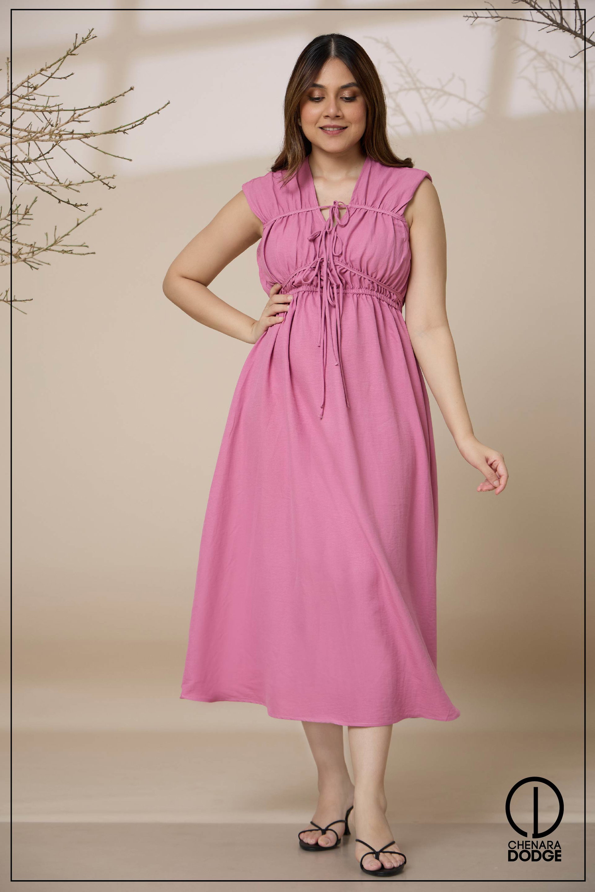 EZRA FRONT TIE UP MIDI DRESS