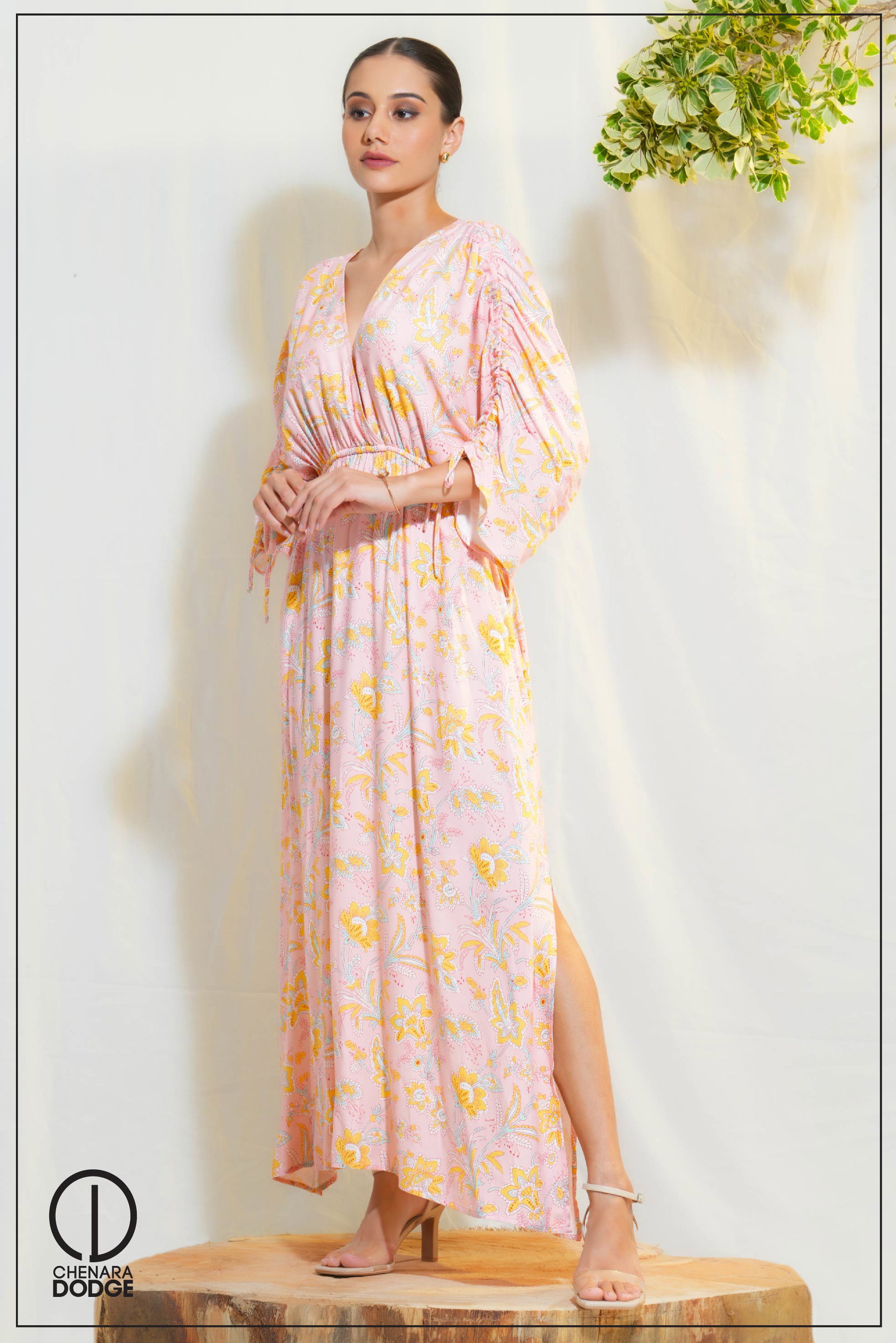 FLORA RUCHED SLEEVE MAXI DRESS