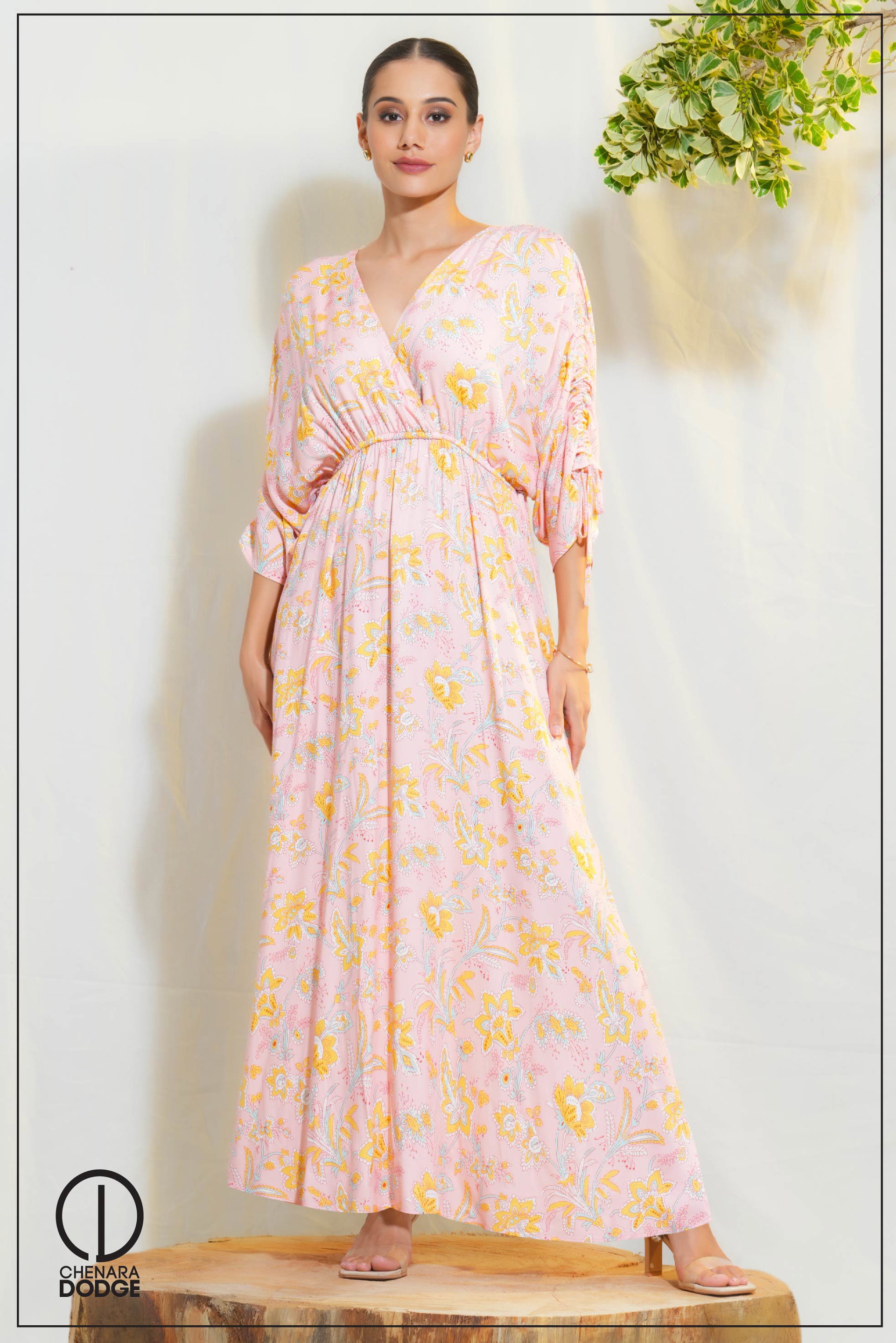 FLORA RUCHED SLEEVE MAXI DRESS