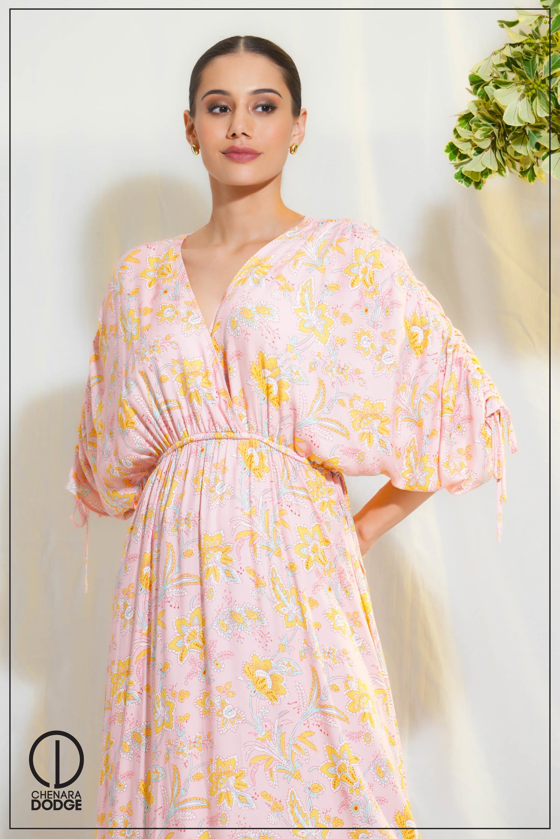 FLORA RUCHED SLEEVE MAXI DRESS
