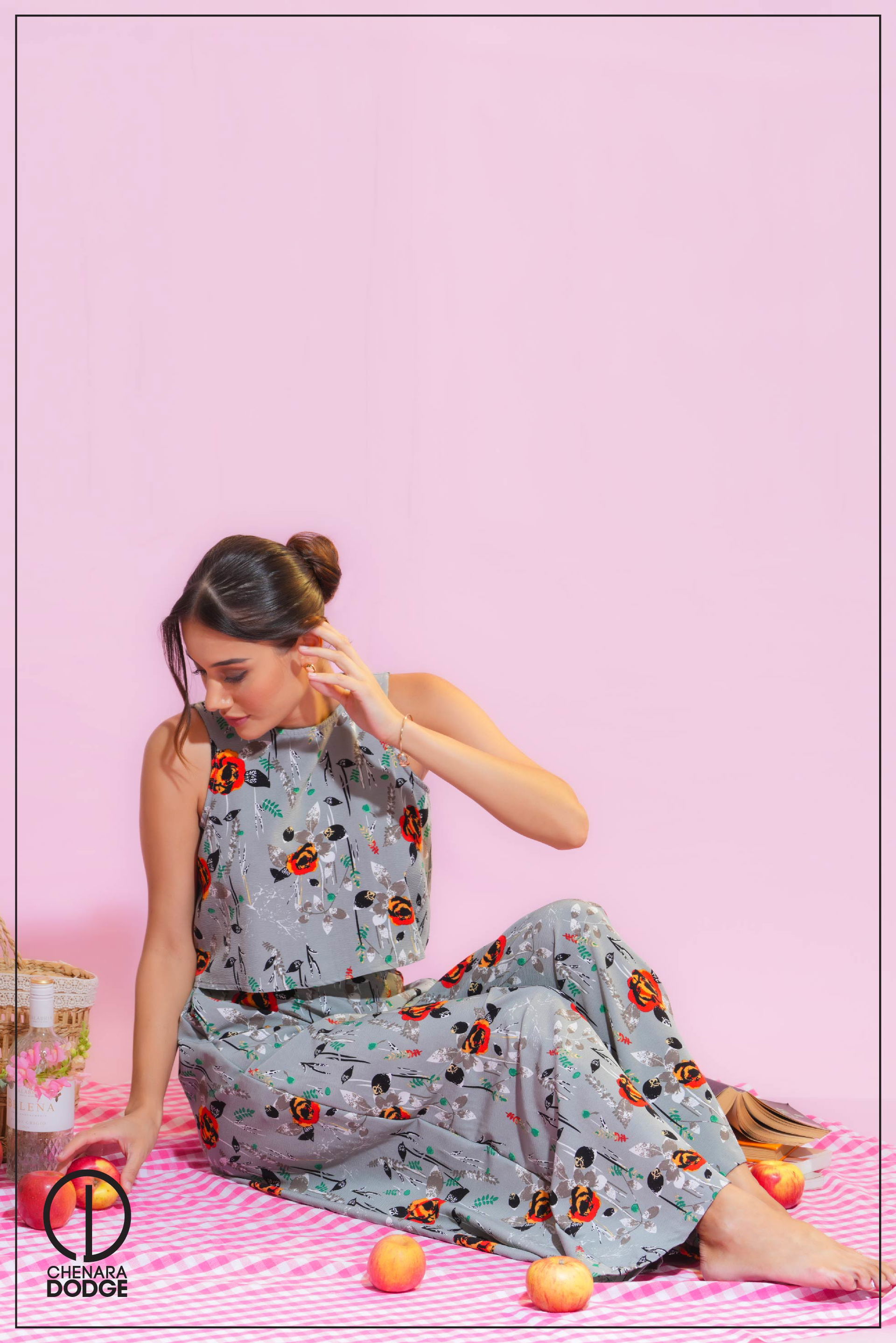 Gray-floral print.
