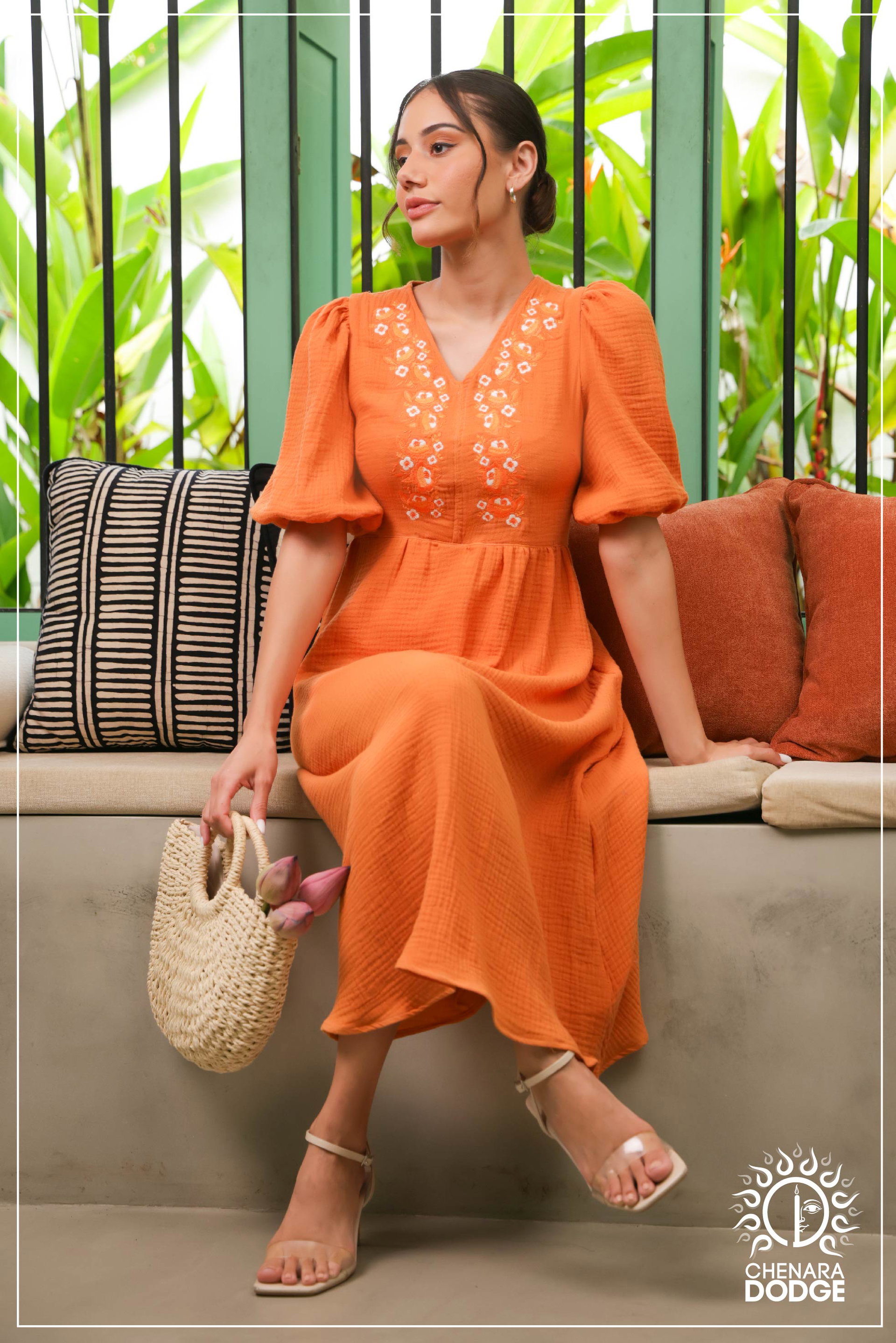JEANNA  EMB TIE UP MIDI DRESS
