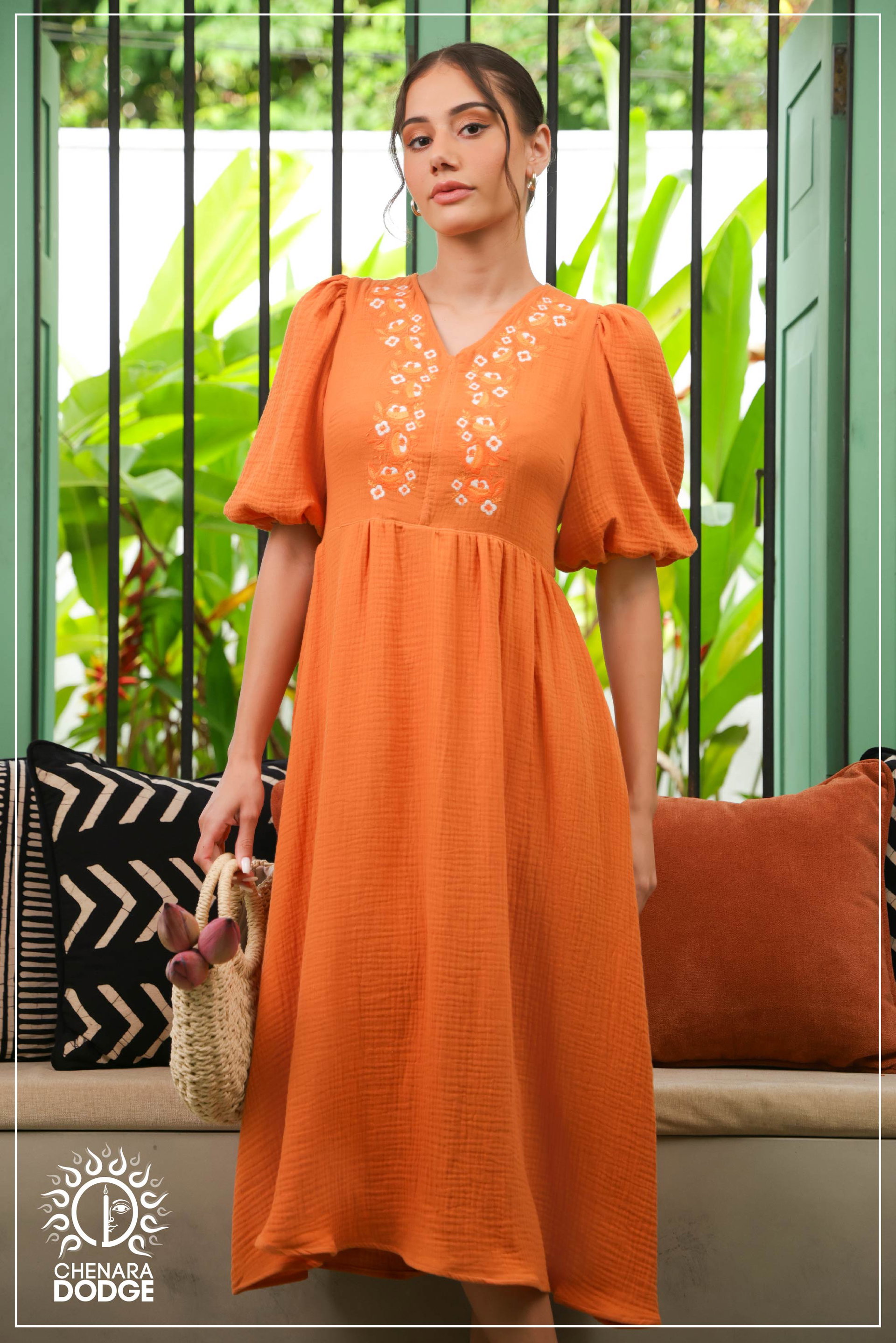 JEANNA  EMB TIE UP MIDI DRESS