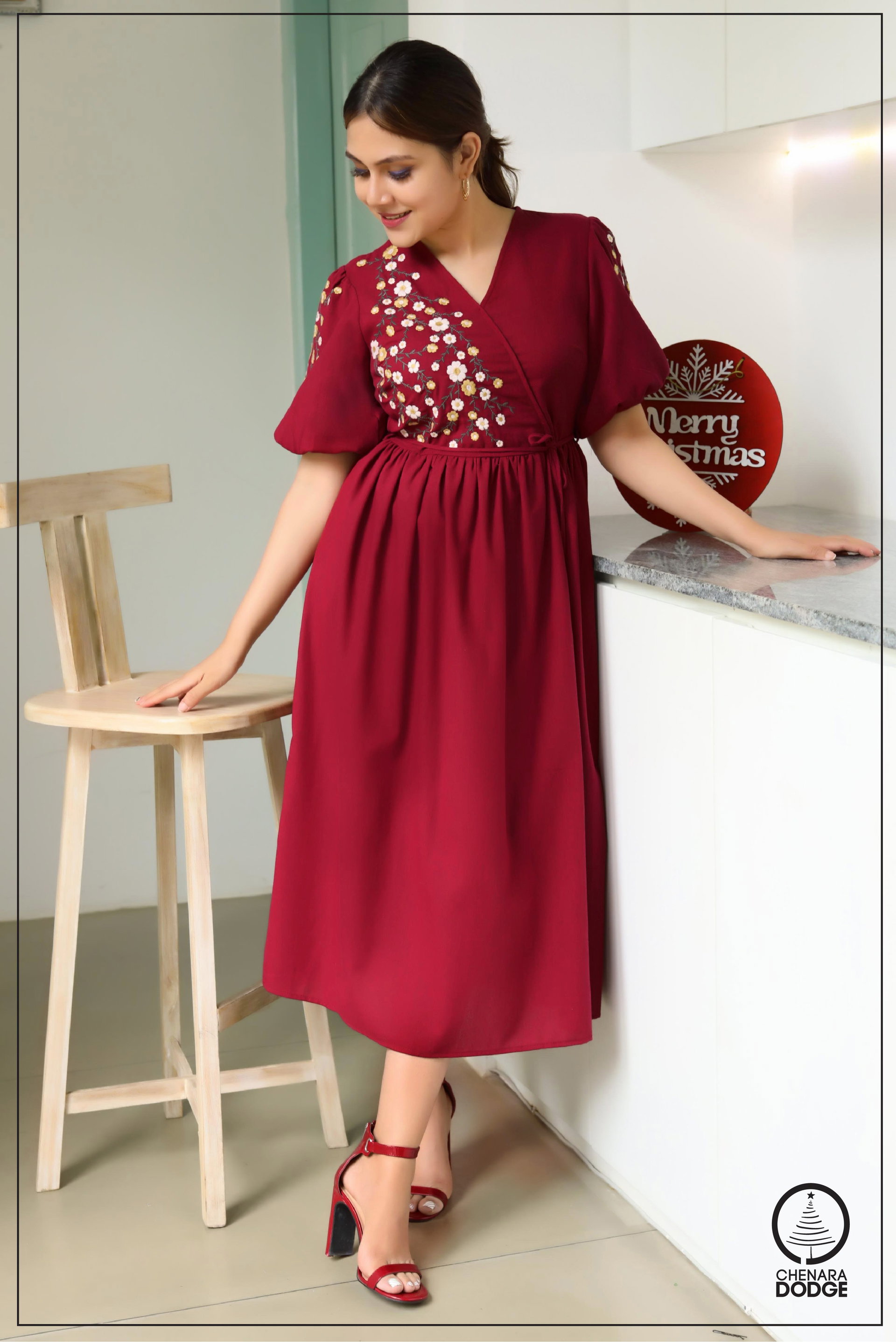 JULIE EMBROIDERED MIDI DRESS-