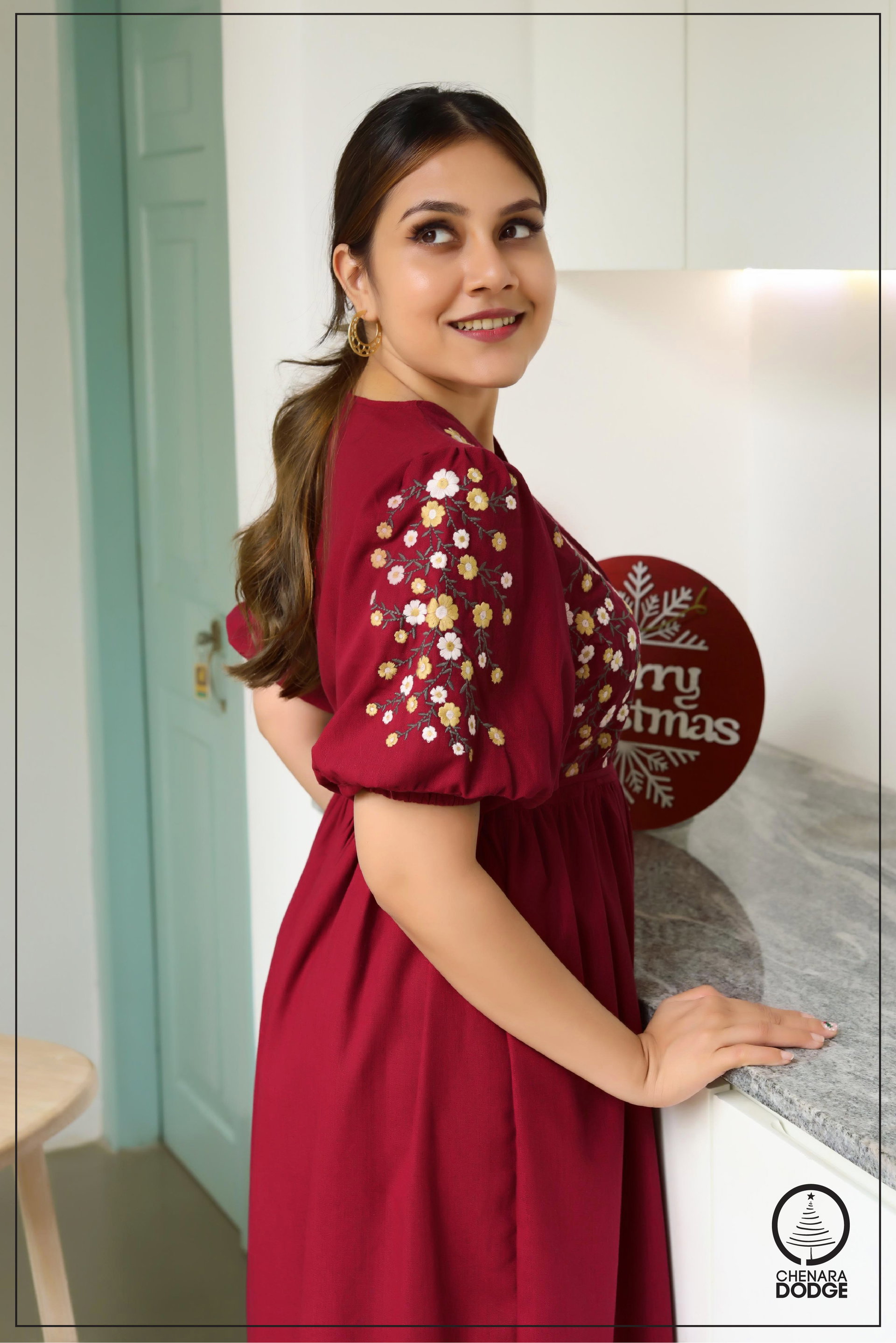 JULIE EMBROIDERED MIDI DRESS-