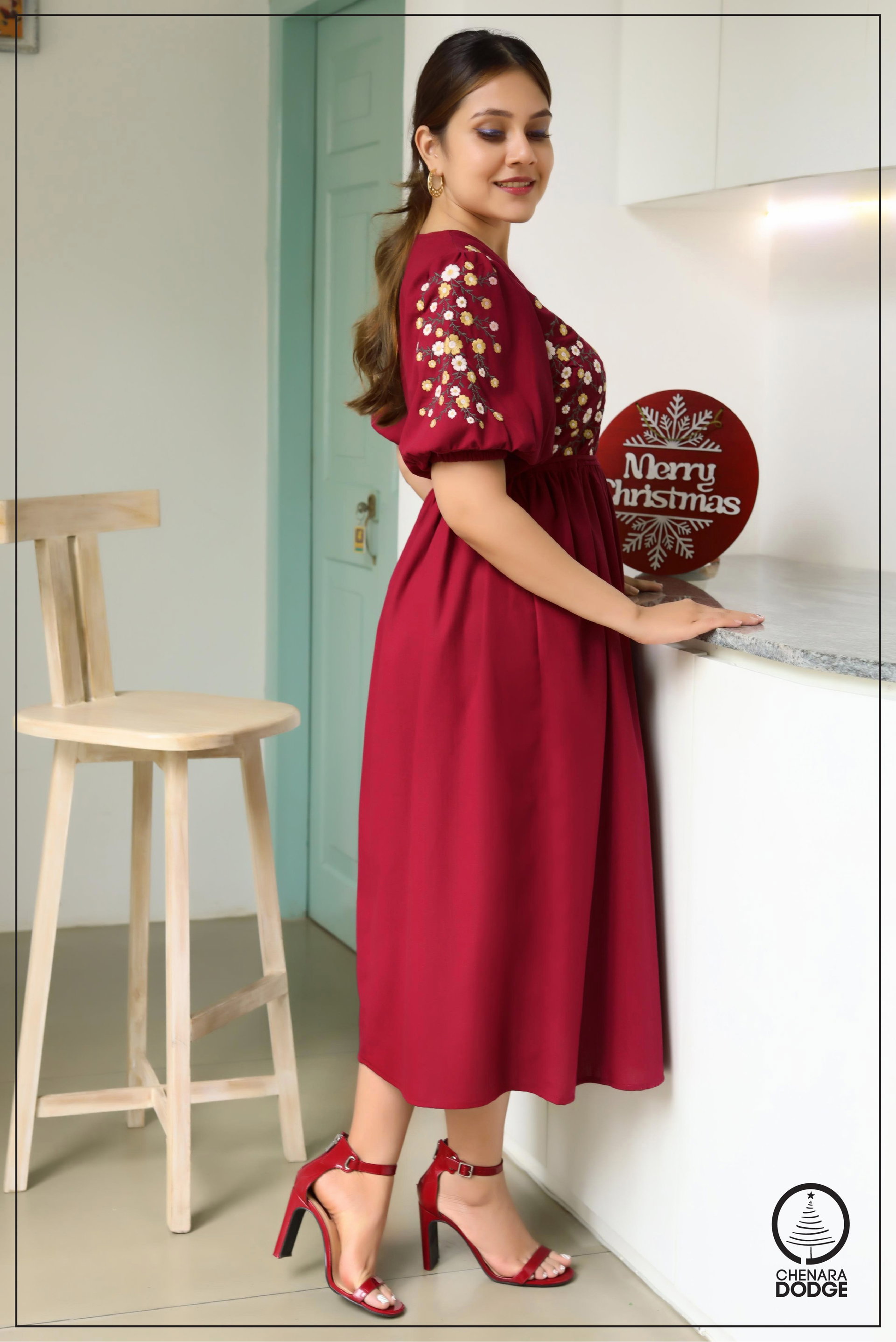 JULIE EMBROIDERED MIDI DRESS-