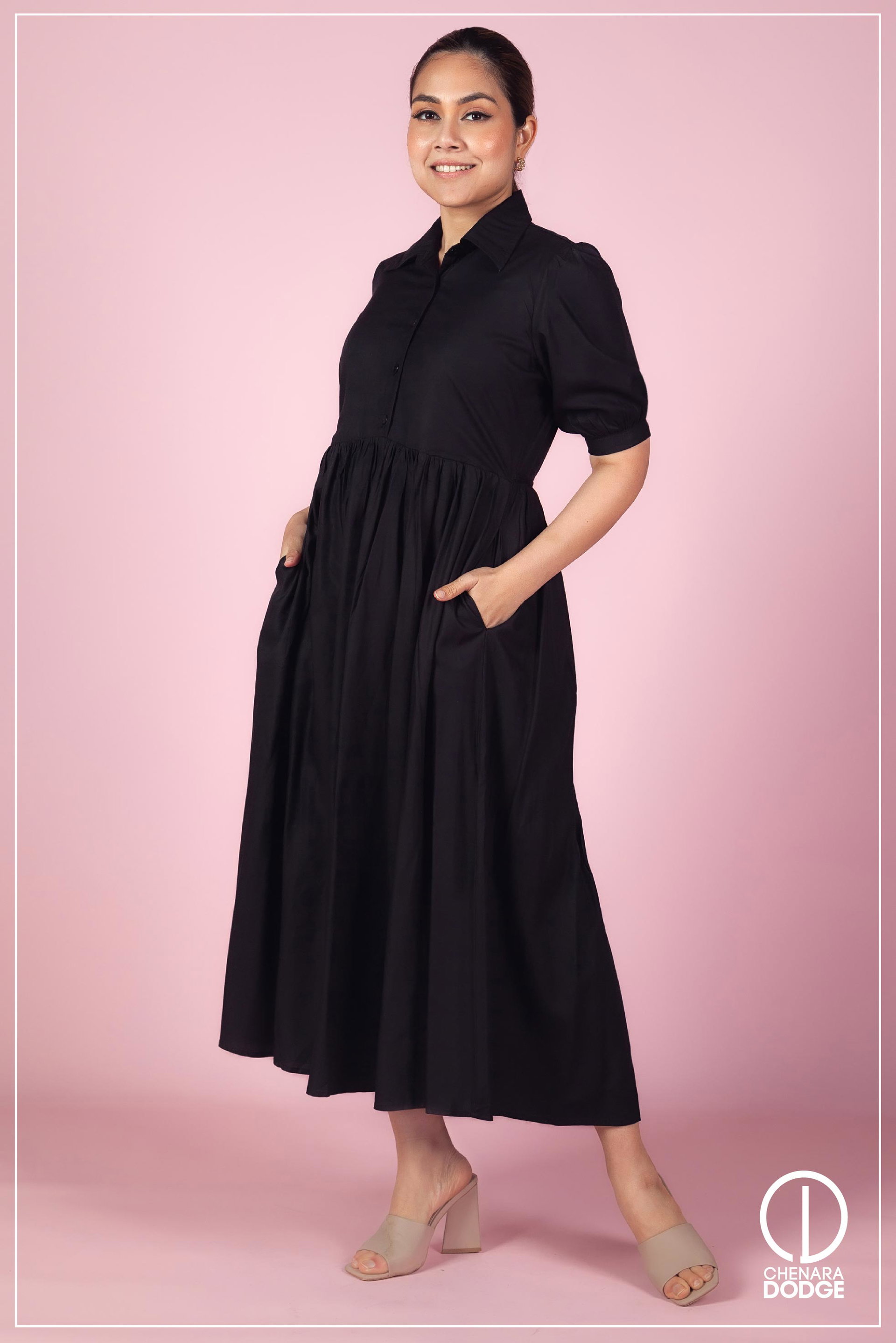 LARA SHIRT COLLAR MIDI DRESS