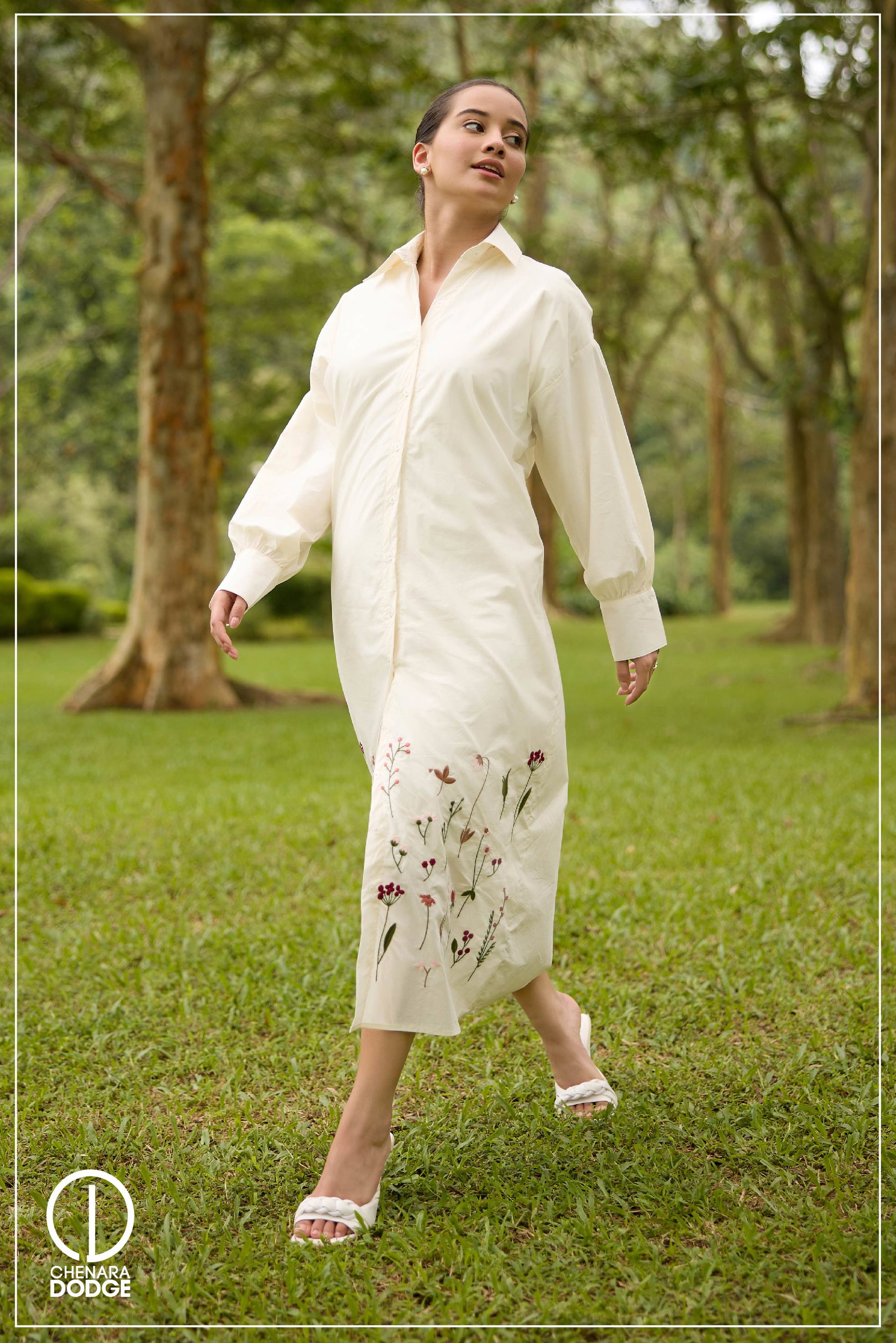 LILY EMBROIDERED SHIRT MIDI DRESS